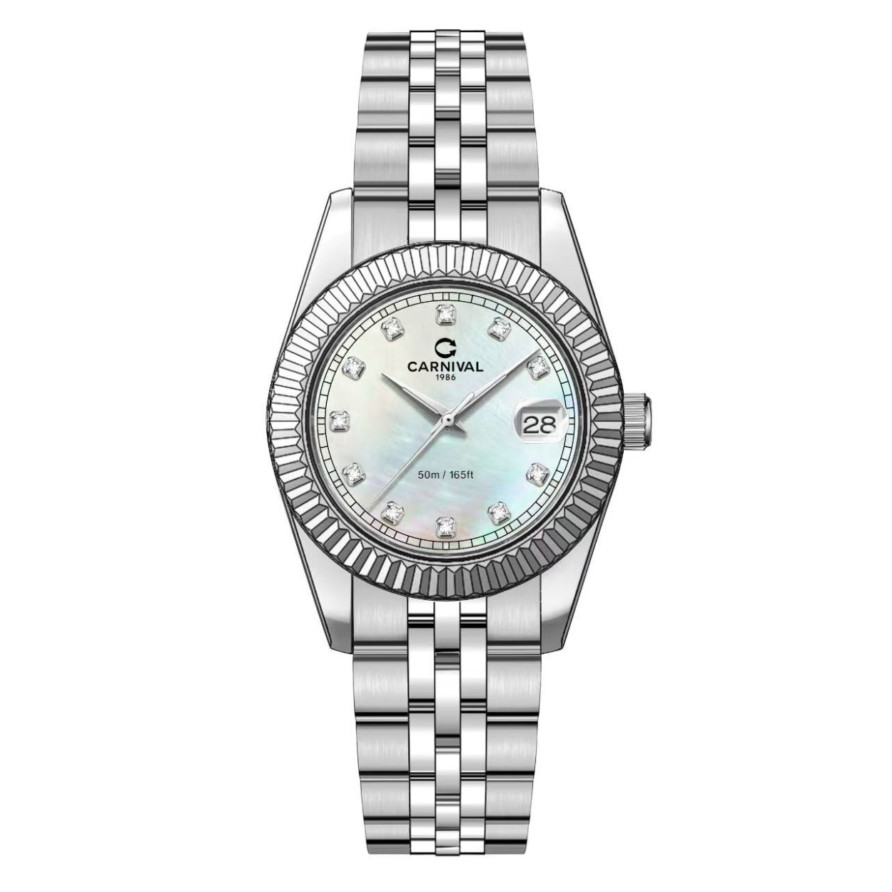 Đồng Hồ Nữ Carnival 8131L-VT-TK Dây Thép Bạc Mặt Xà Cừ Trắng Size 30mm Quartz Japan