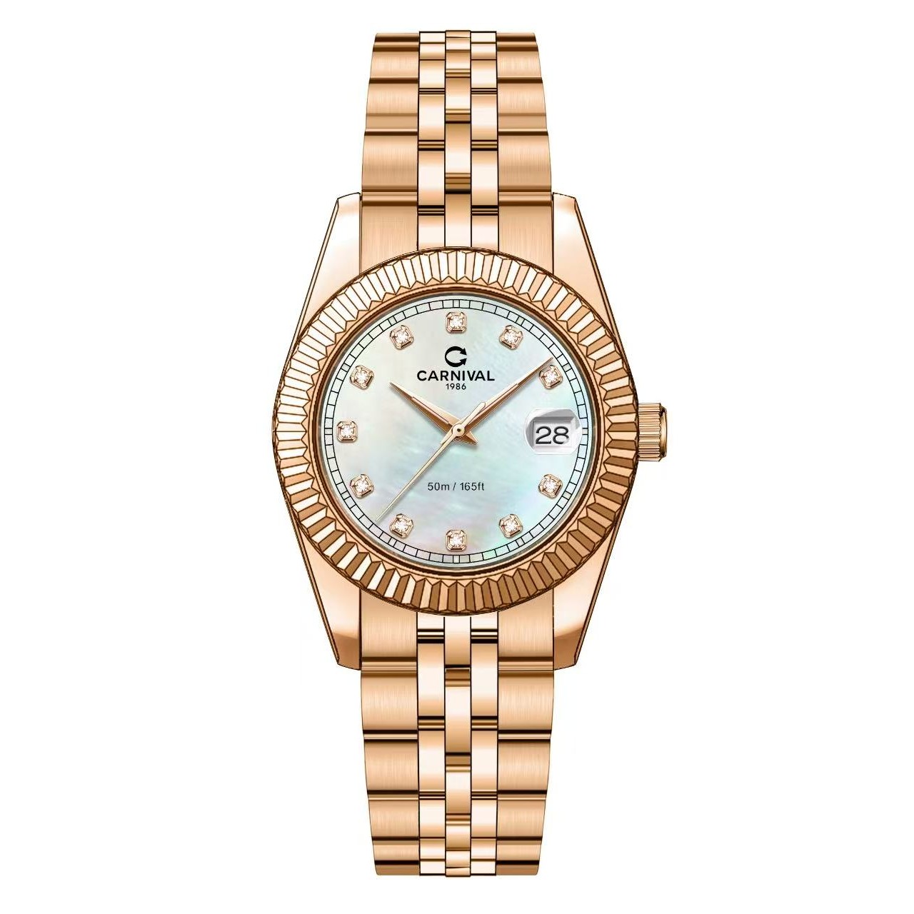 Đồng Hồ Nữ Carnival 8131L-VH-TK Màu Vàng Hồng Mặt Xà Cừ Trắng Size 30mm Quartz Japan