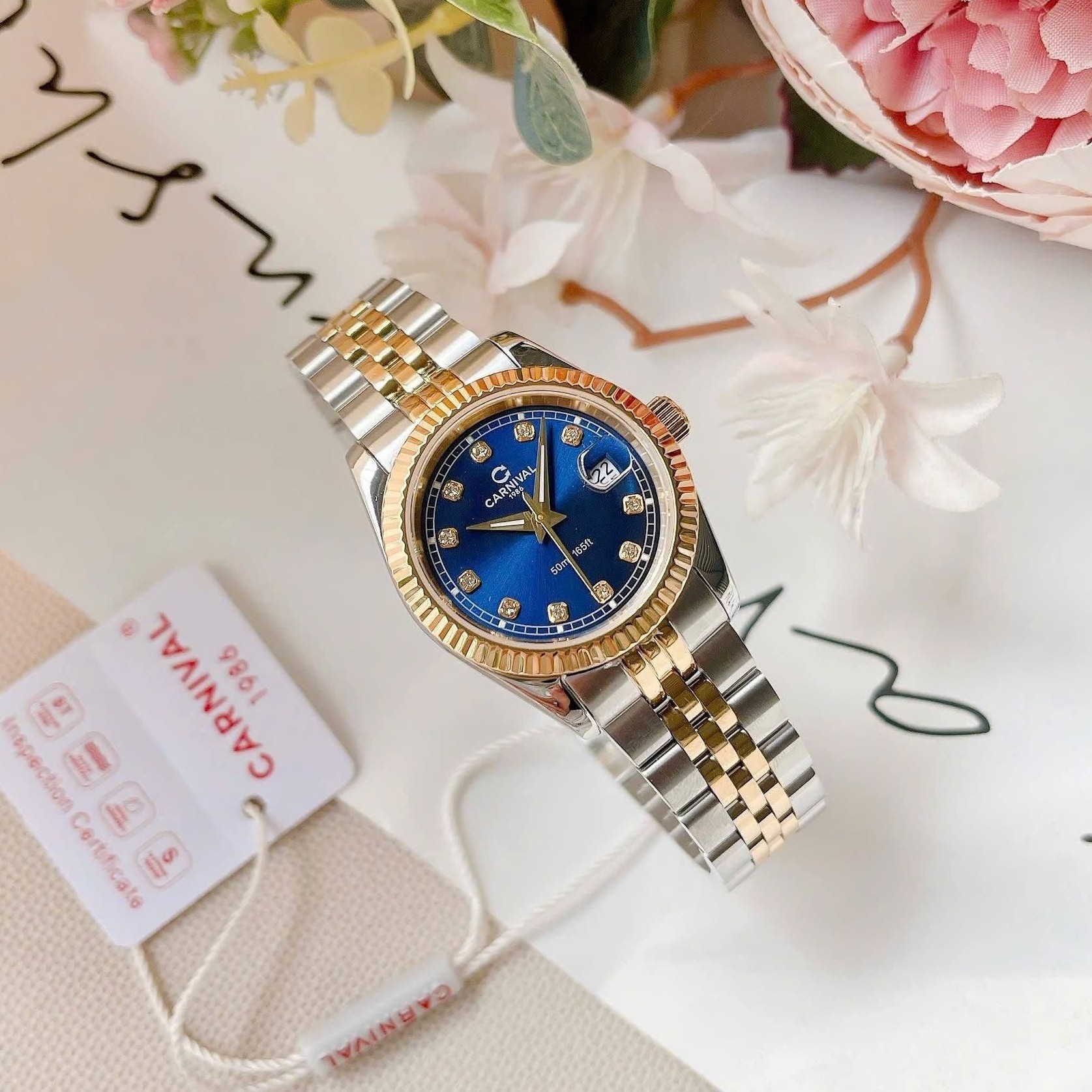 Đồng Hồ Nữ Carnival 8131L-CV-X Demi Vàng Mặt Xanh Dương Size 30mm Quartz Japan