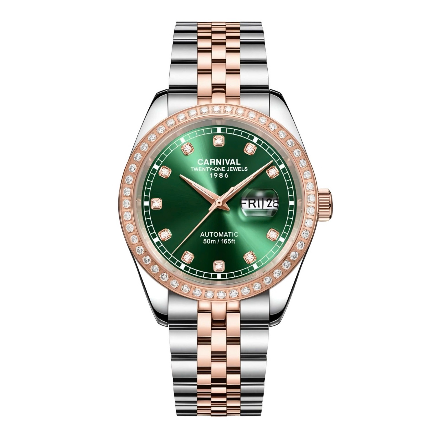 Đồng Hồ Nam Carnival 8131G2-CH-XL Automatic Dây Thép Demi Vàng Hồng Mặt Xanh Lá Size 40mm