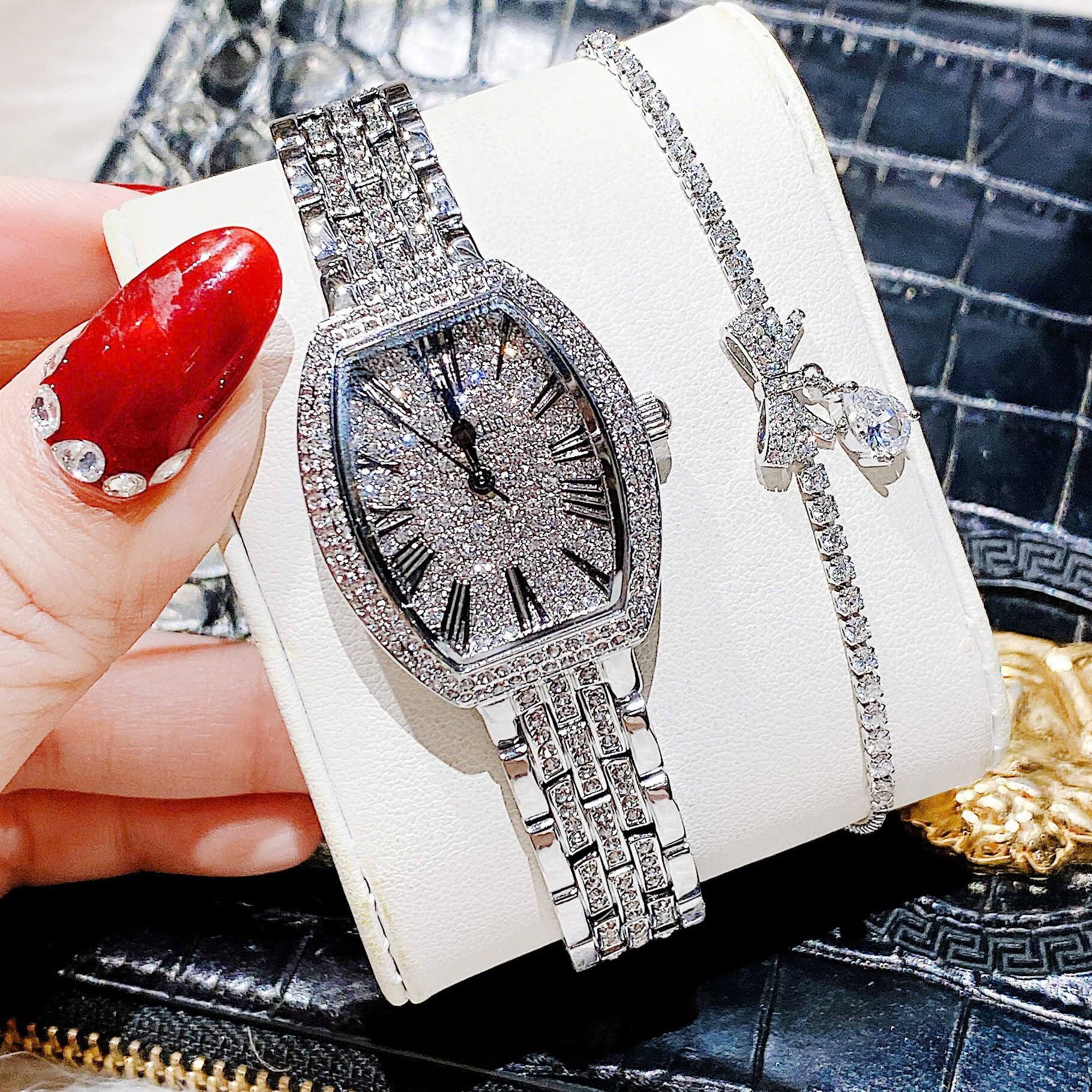 Đồng Hồ Nữ Đính Đá Chính Hãng Franklin FL6144 Silver Size 30mm Quartz Tặng Kèm Vòng Tay