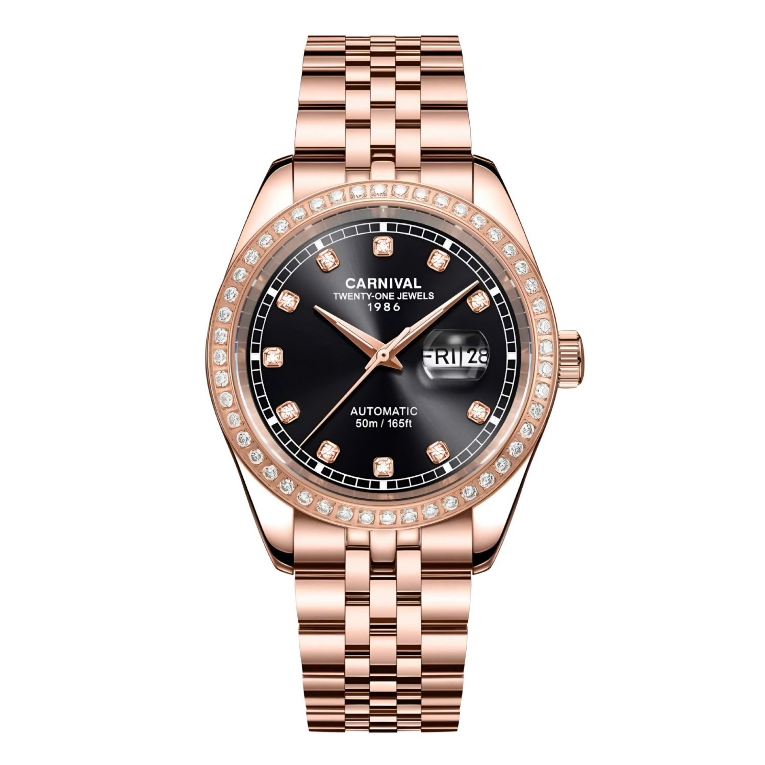 Đồng Hồ Nam Carnival 8131G2-VH-D Automatic Dây Thép Vàng Hồng Mặt Đen Size 40mm