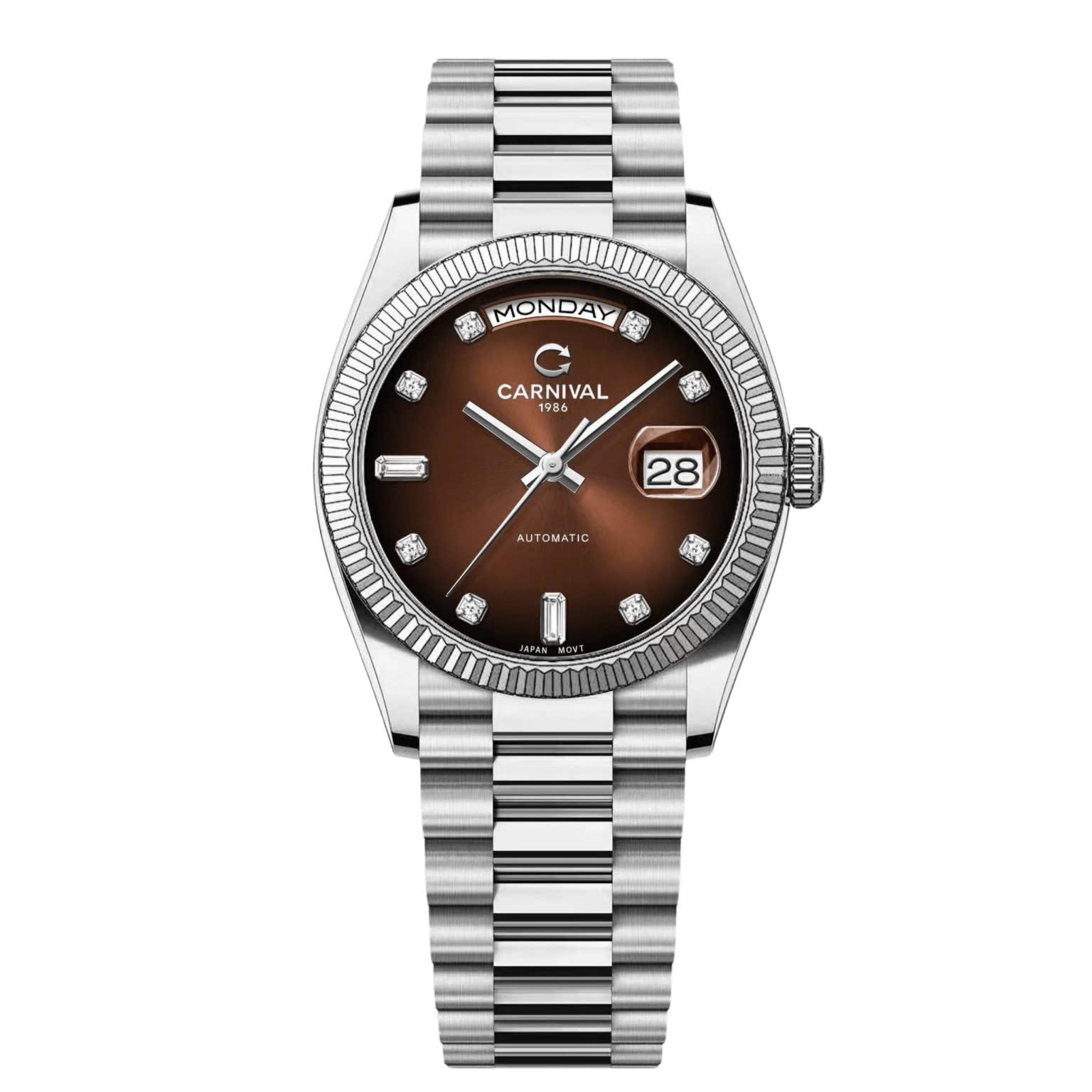 Đồng Hồ Nam Carnival 8239G-VT-N Automatic Dây Thép Bạc Nâu Socola Size 38mm Chính Hãng