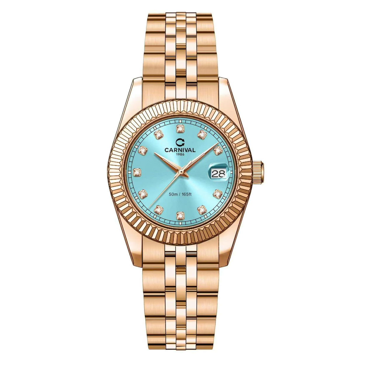 Đồng Hồ Nữ Carnival 8131L-VH-XT Dây Thép Vàng Hồng Mặt Xanh Pastel Size 30mm Quartz Japan