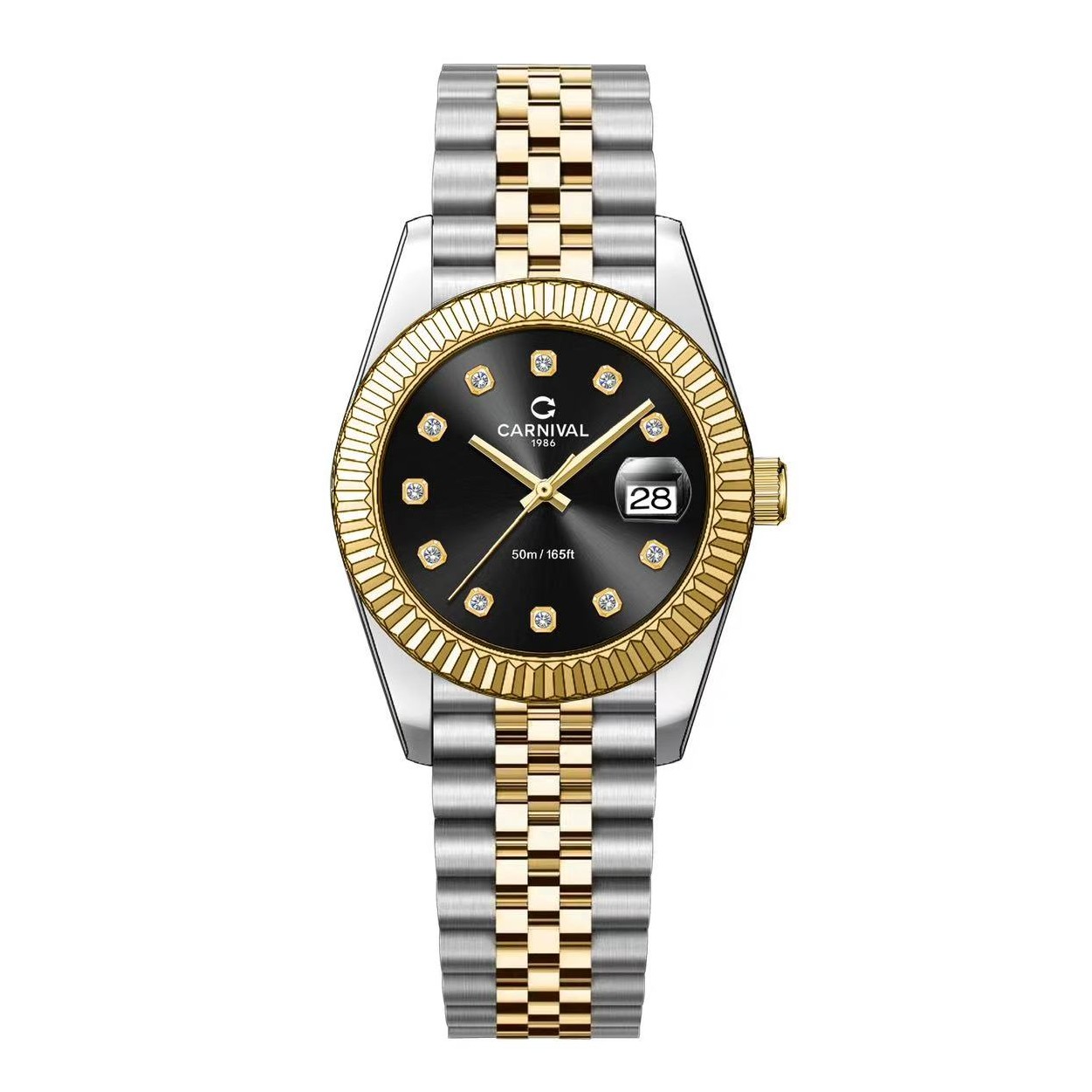 Đồng Hồ Nữ Carnival 8250L-CV-D Demi Vàng Gold Mặt Đen Size 30mm Quartz Japan