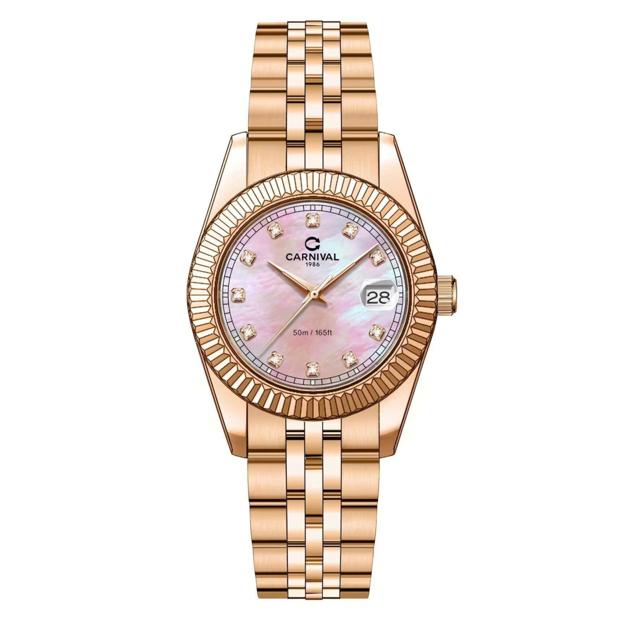 Đồng Hồ Nữ Carnival 8131L-VH-HK Màu Vàng Hồng Mặt Xà Cừ Hồng Size 30mm Quartz Japan