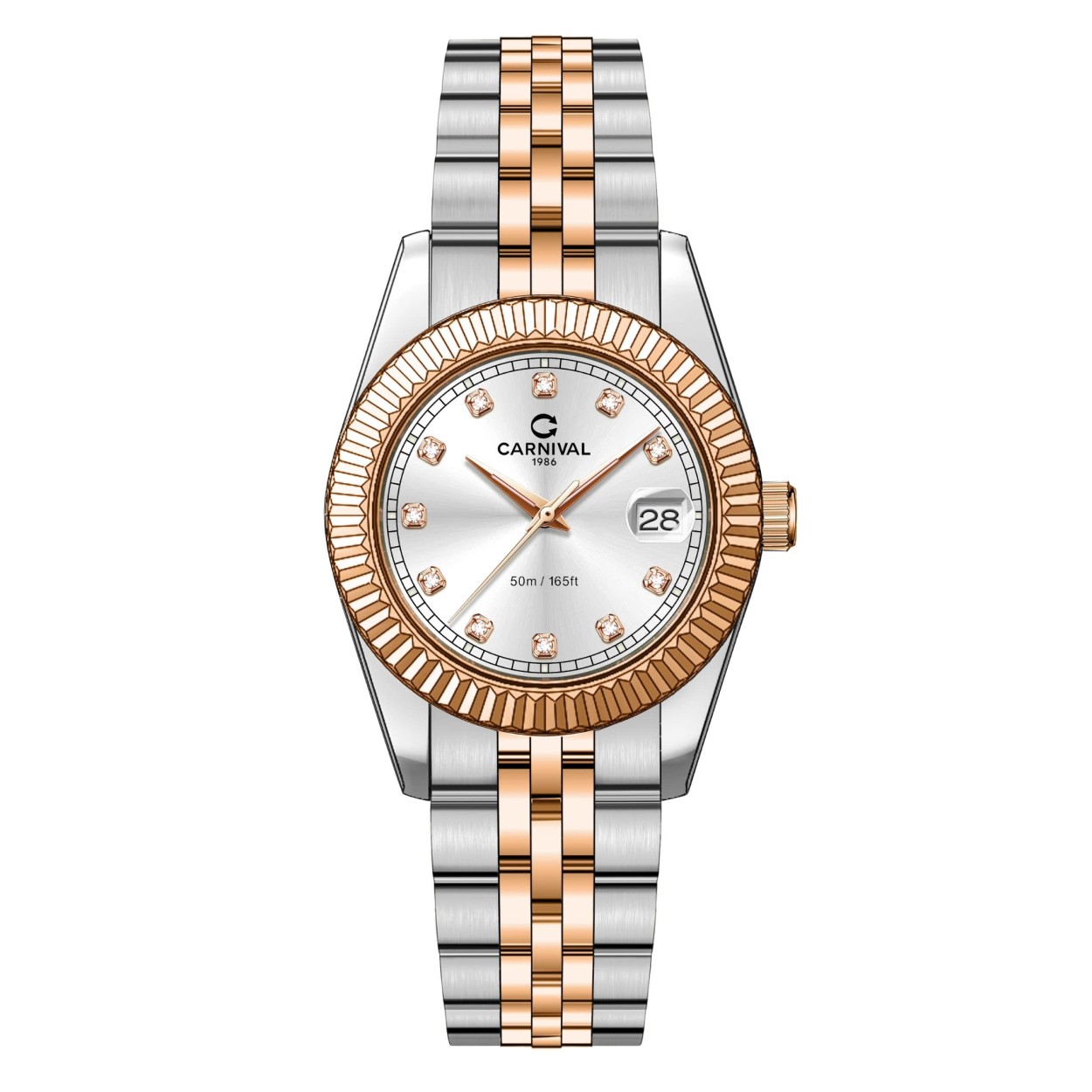 Đồng Hồ Nữ Carnival 8131L-CH-T Demi Vàng Hồng Mặt Trắng Size 30mm Quartz Japan
