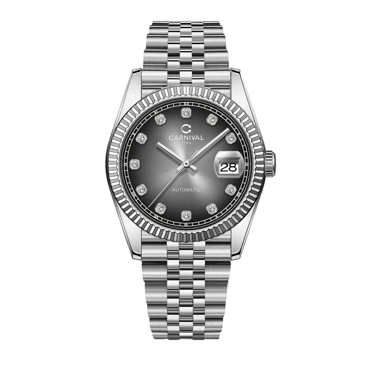 Đồng Hồ Nam Carnival 8250G-VT-TX Automatic Dây Thép Bạc Mặt Xám Đen Size 38mm