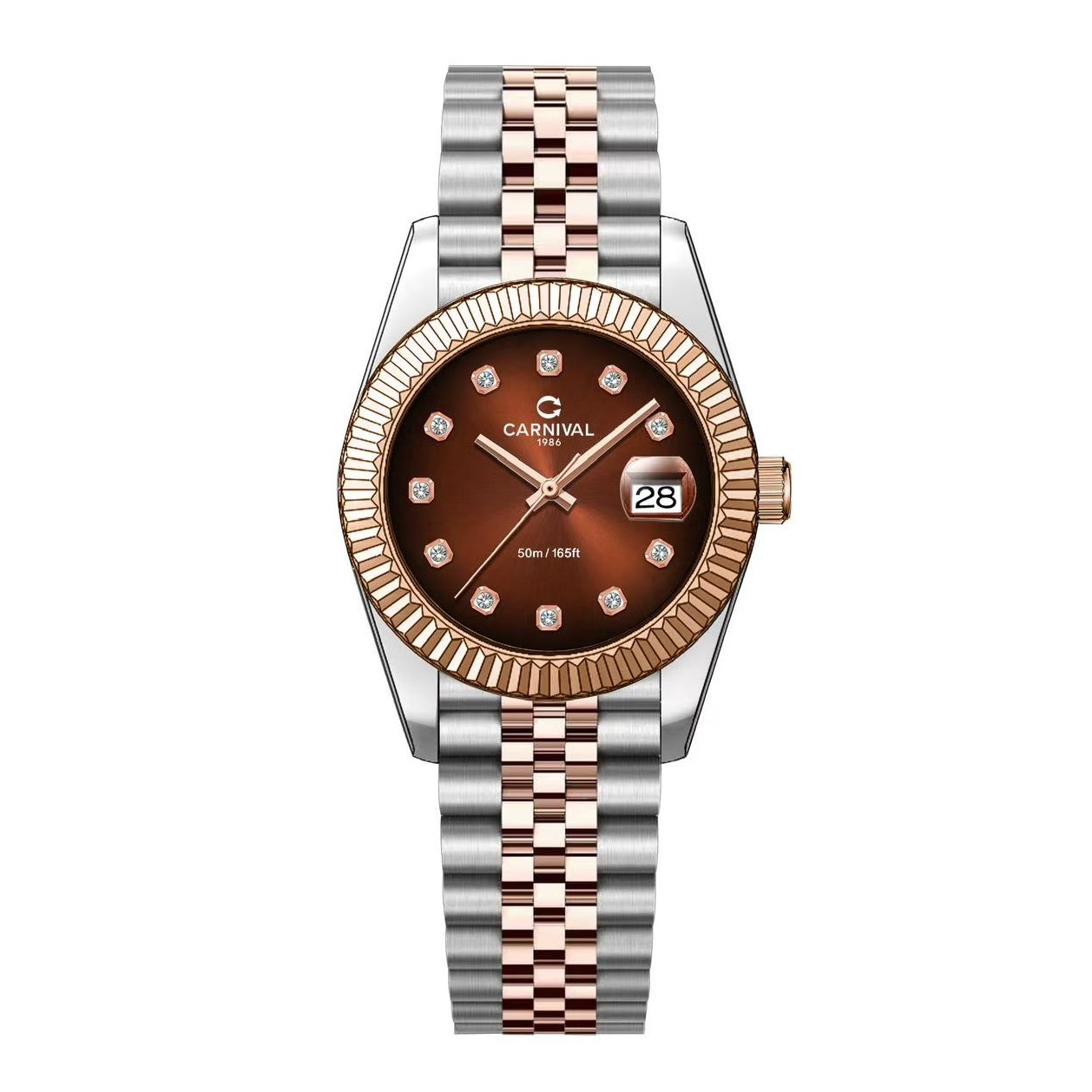 Đồng Hồ Nữ Carnival 8250L-CH-N Demi Vàng Hồng Mặt Nâu Size 30mm Quartz Japan