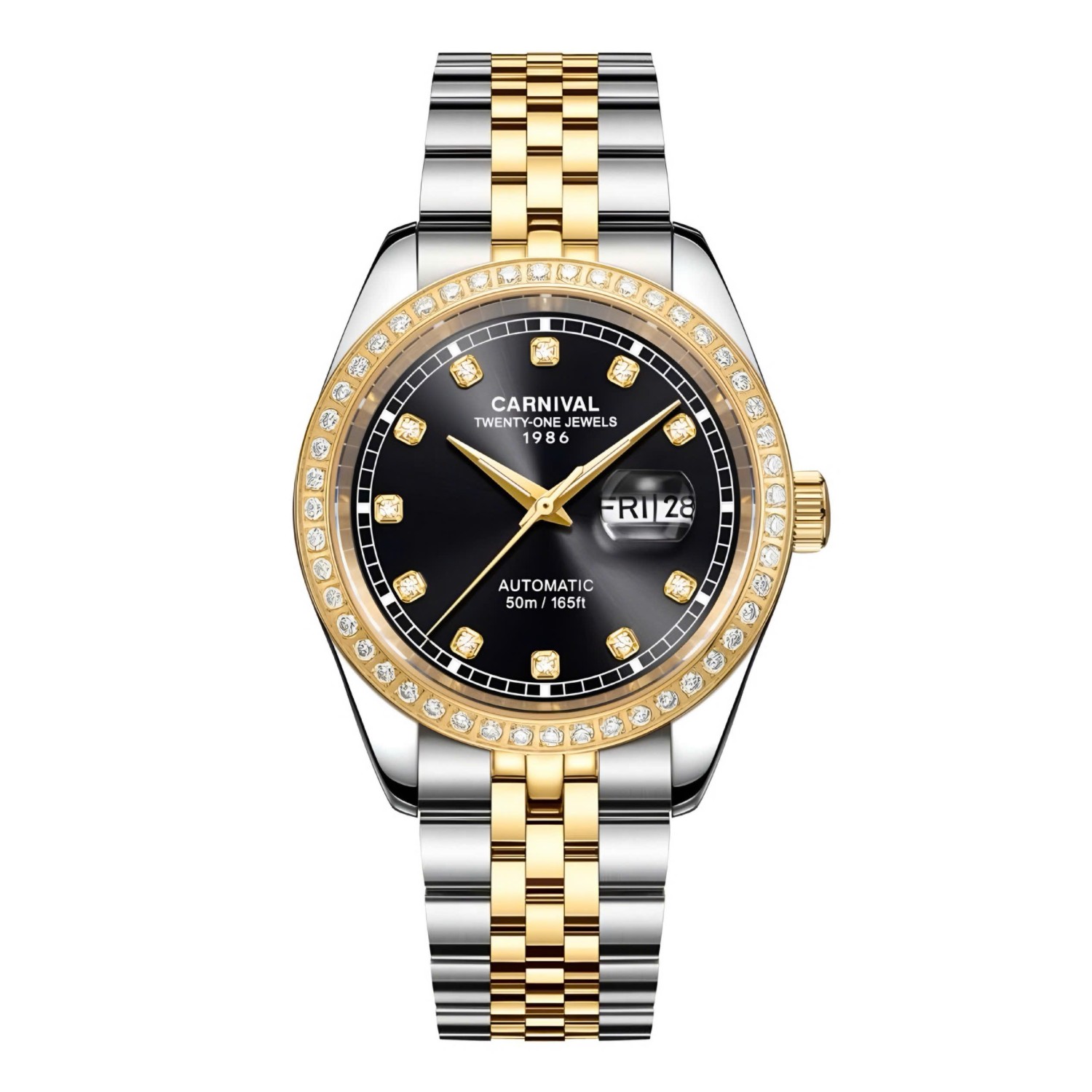 Đồng Hồ Nam Carnival 8131G2-CV-D Automatic Dây Thép Demi Vàng Mặt Đen Size 40mm