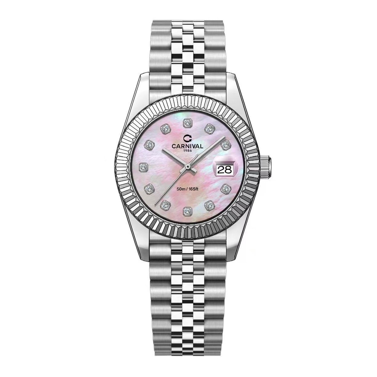 Đồng Hồ Nữ Carnival 8250L-VT-H Dây Thép Silver Mặt Xà Cừ Hồng Size 30mm Quartz Japan