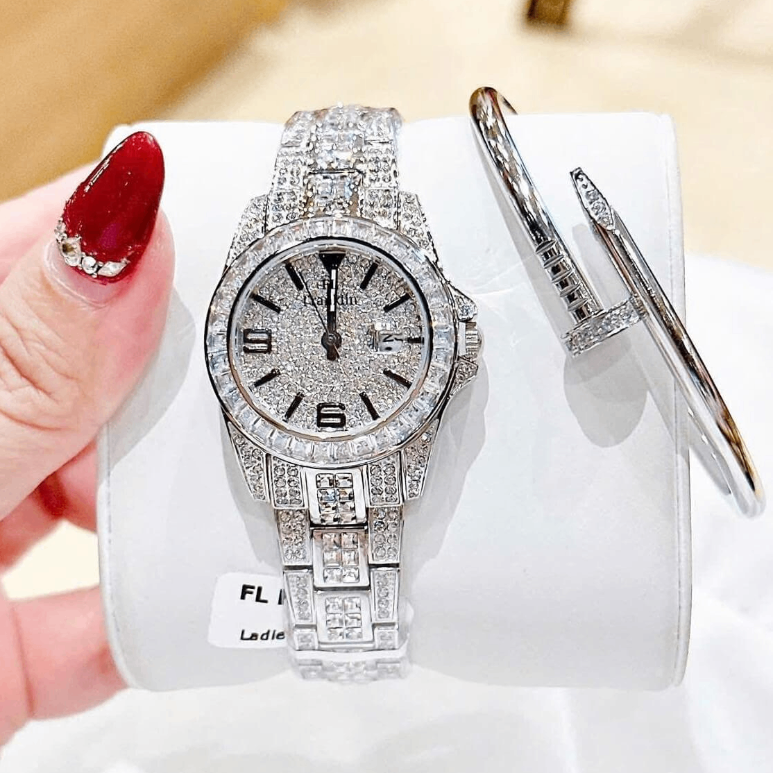 Đồng Hồ Nữ Franklin FL6166 Đính Đá Silver Chính Hãng Size 33mm Tặng Kèm Vòng Tay