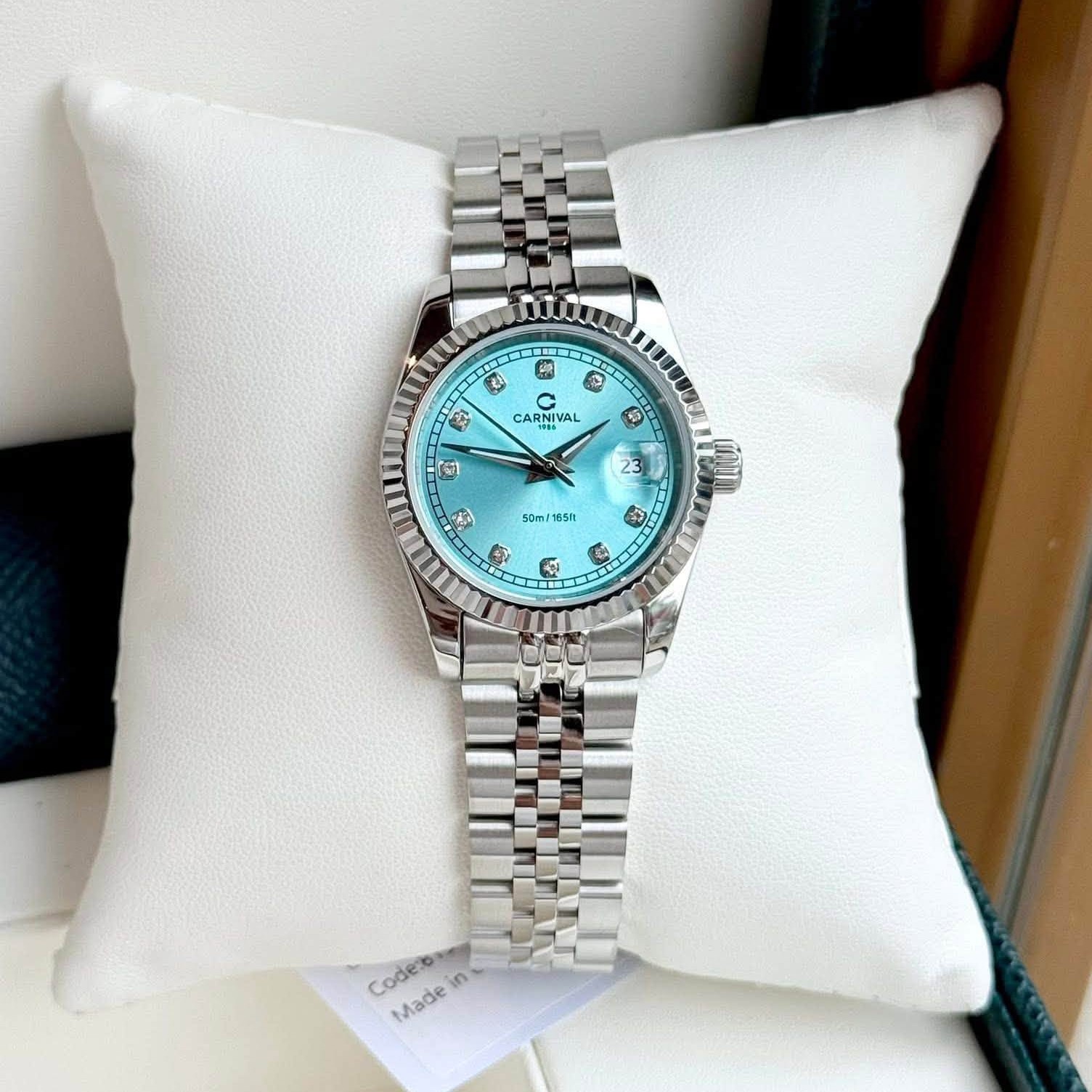 Đồng Hồ Nữ Carnival 8131L-VT-XT Dây Thép Bạc Mặt Xanh Pastel Size 30mm Quartz Japan