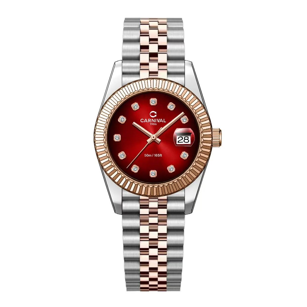Đồng Hồ Nữ Carnival 8250L-CH-DO Demi Vàng Hồng Mặt Ombre Đỏ Size 30mm Quartz Japan