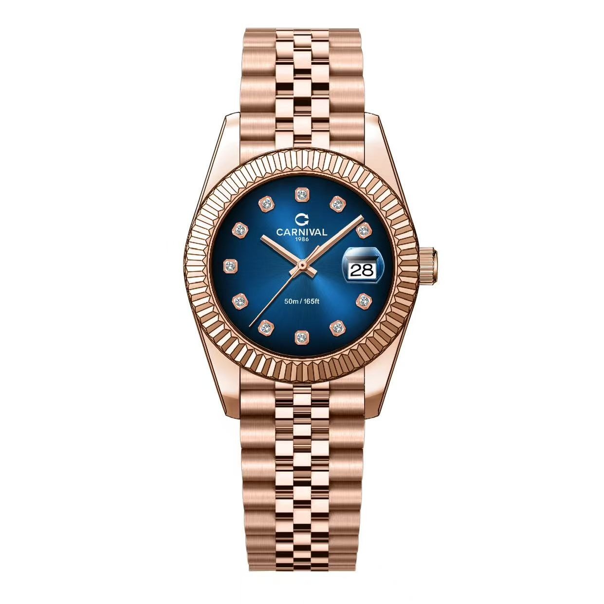 Đồng Hồ Nữ Carnival 8250L-VH-X Màu Vàng Hồng Mặt Xanh Dương Size 30mm Quartz Japan (Ombre Xanh Coban)