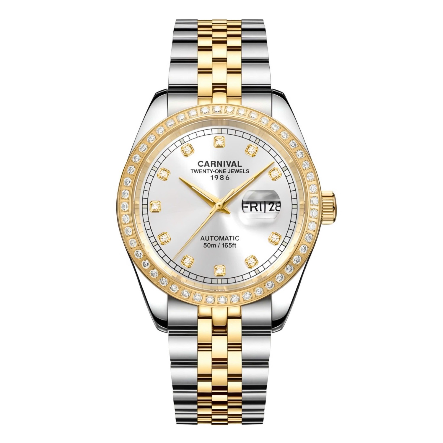 Đồng Hồ Nam Carnival 8131G2-CV-T Automatic Dây Thép Demi Vàng Mặt Trắng Size 40mm
