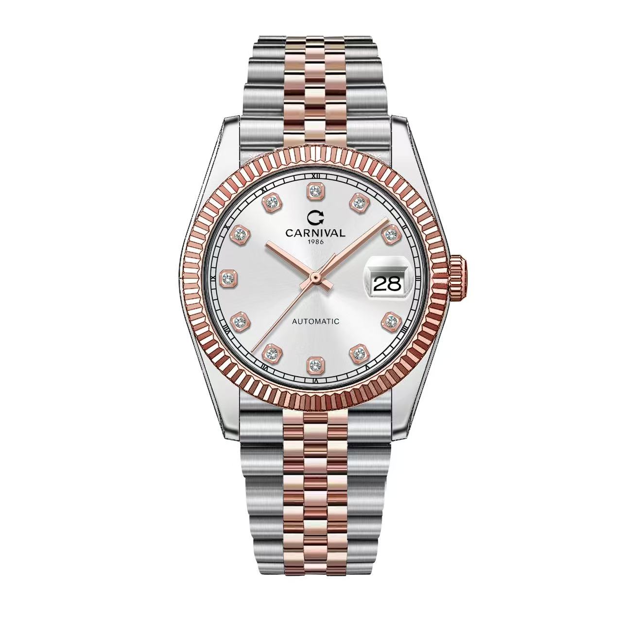 Đồng Hồ Nam Carnival 8250G-CH-T Automatic Dây Demi Vàng Hồng Mặt Trắng Size 38mm
