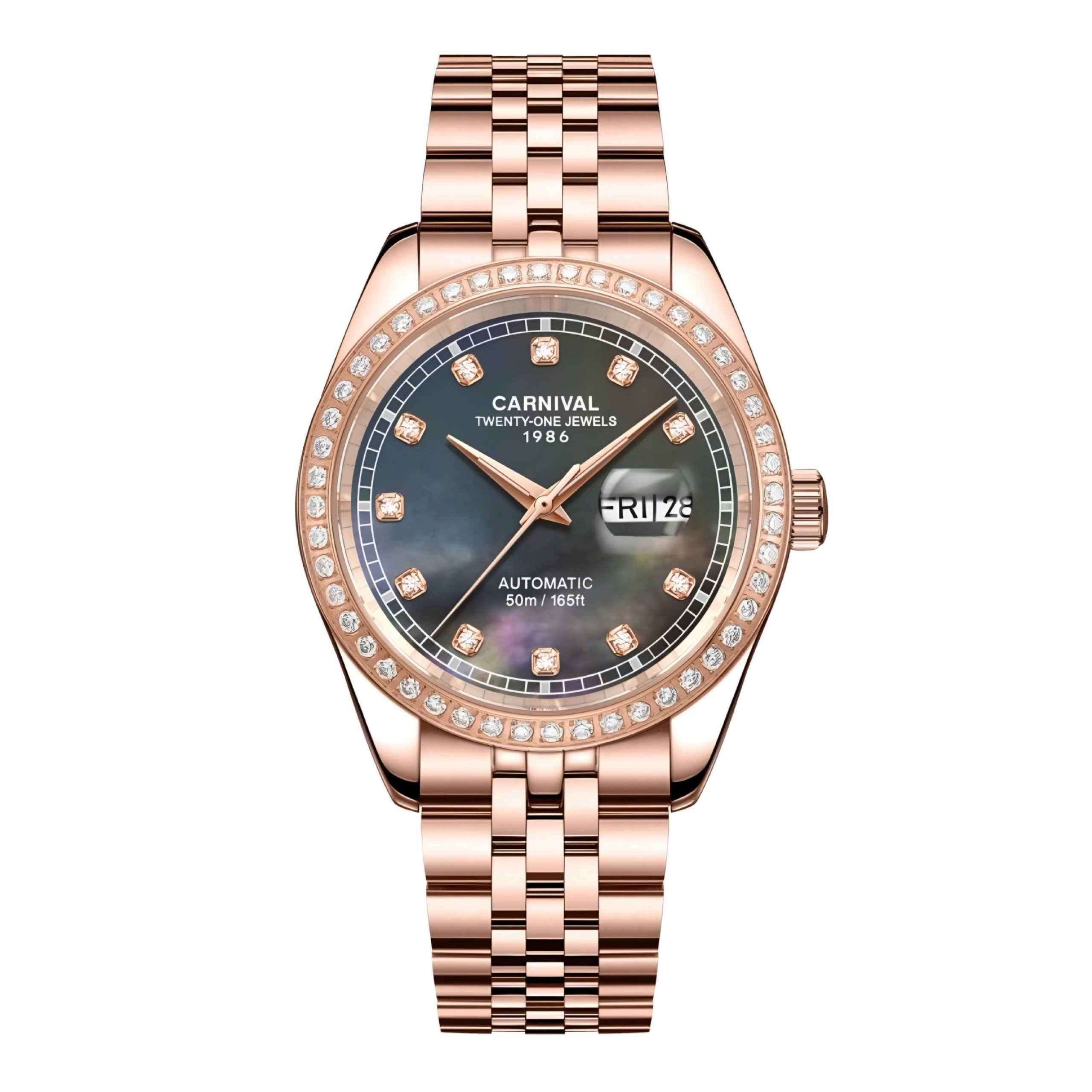 Đồng Hồ Nam Carnival 8131G2-VH-DK Automatic Dây Vàng Hồng Mặt Xà Cừ Xám Size 40mm