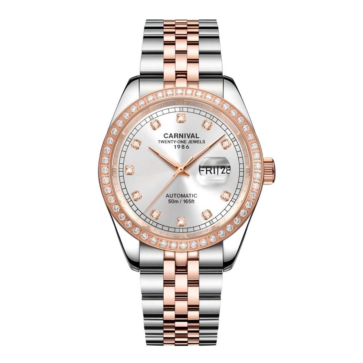 Đồng Hồ Nam Carnival 8131G2-CH-T Automatic Dây Thép Demi Vàng Hồng Mặt Trắng Size 40mm
