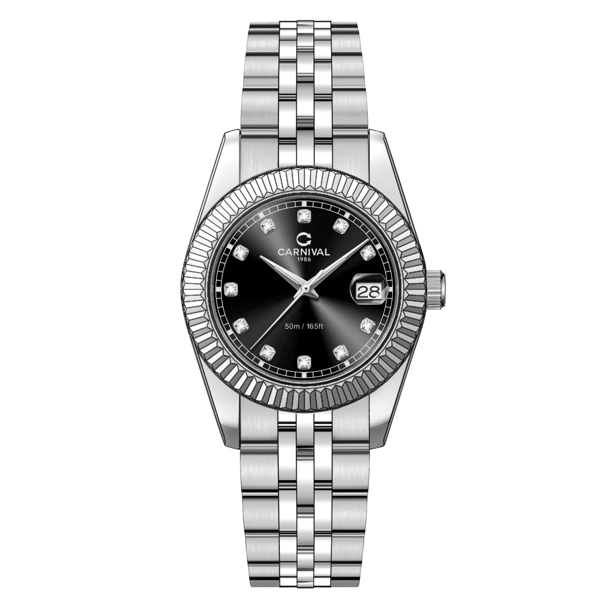 Đồng Hồ Nữ Carnival 8131L-VT-D Dây Thép Bạc Mặt Đen Size 30mm Quartz Japan