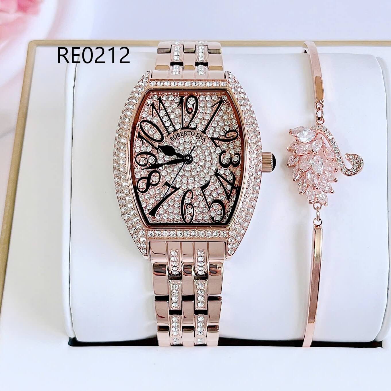Đồng hồ nữ chính hãng Roberto Era RE0212 dây kim loại màu vàng hồng, mặt đồng hồ oval size 36mm