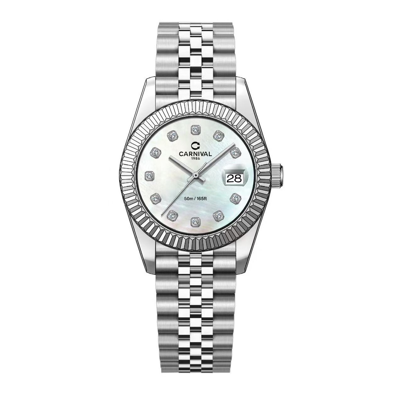 Đồng Hồ Nữ Carnival 8250L-VT-TK Dây Thép Silver Mặt Xà Cừ Trắng Size 30mm Quartz Japan