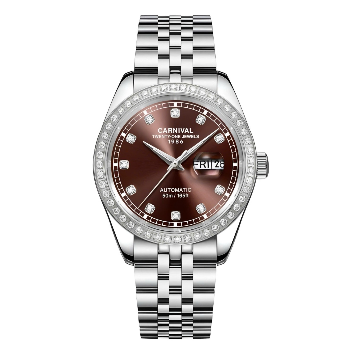 Đồng Hồ Nam Carnival 8131G2-VT-N Automatic Dây Thép Bạc Mặt Nâu Chocolate Size 40mm