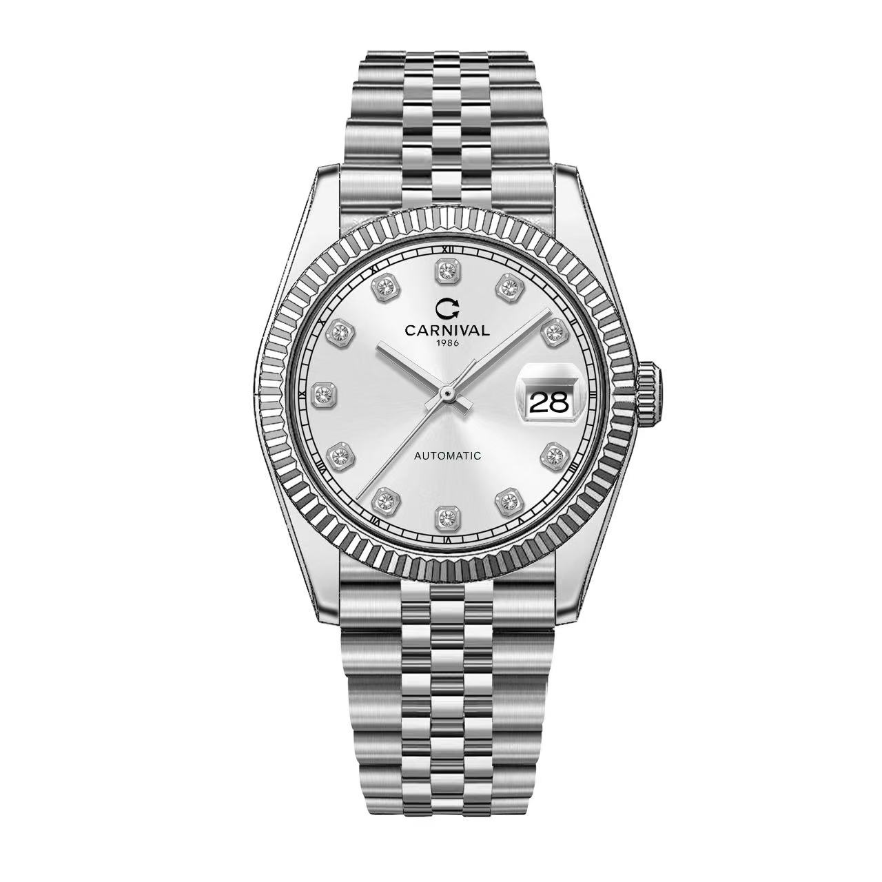 Đồng Hồ Nam Carnival 8250G-VT-T Automatic Dây Thép Bạc Mặt Trắng Size 38mm