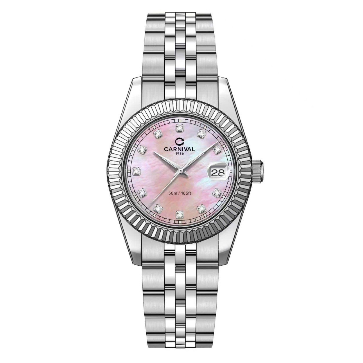 Đồng Hồ Nữ Carnival 8131L-VT-HK Dây Thép Bạc Mặt Xà Cừ Hồng Size 30mm Quartz Japan