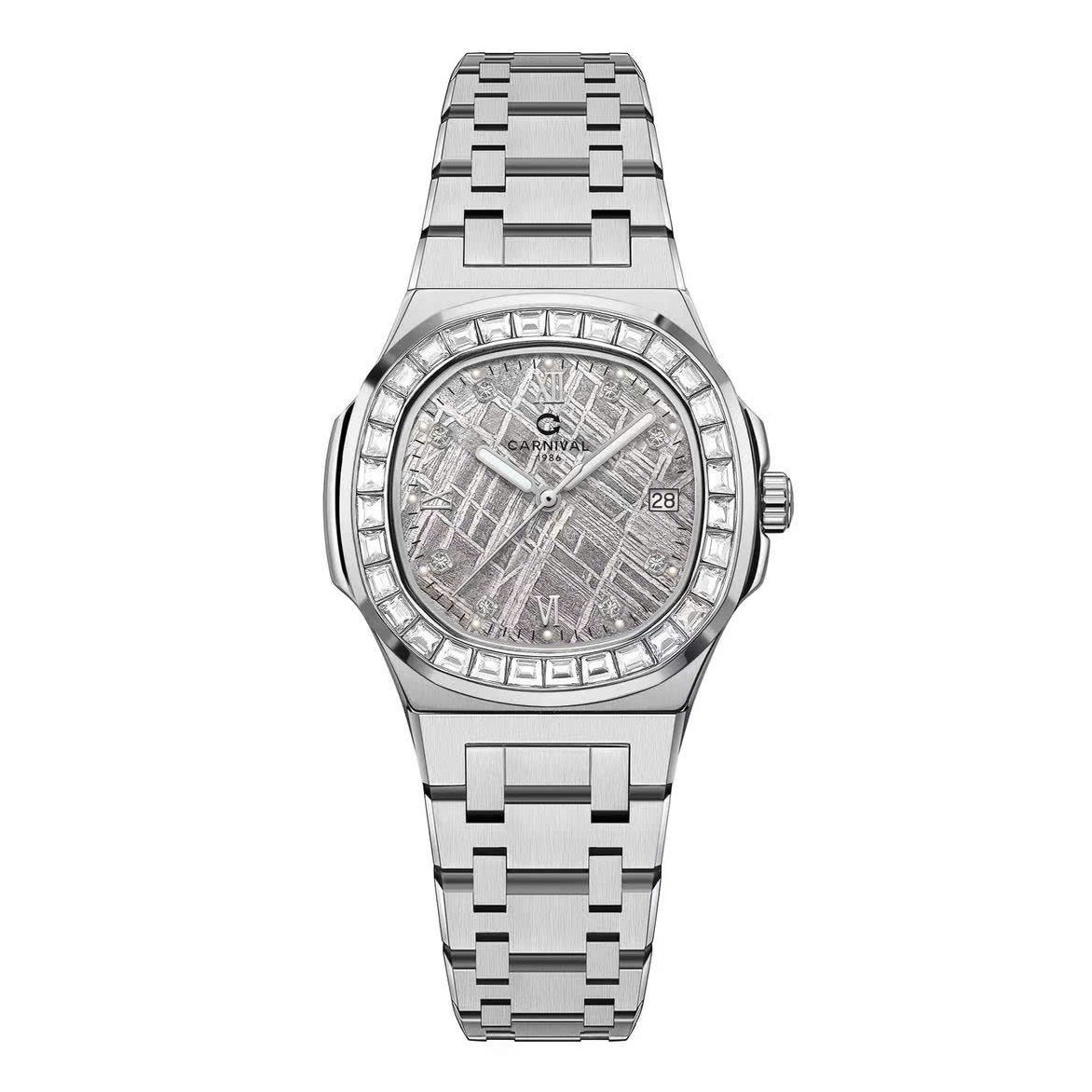 Đồng Hồ Nữ Carnival 8160L2-VT-TT Dây Thép Silver Mặt Thiên Thạch Viền Đá Size 34mm Sapphire