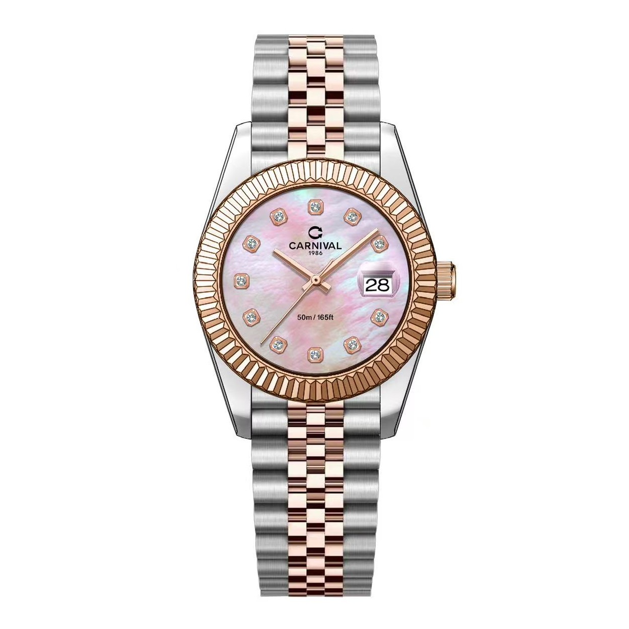 Đồng Hồ Nữ Carnival 8250L-CH-HK Demi Vàng Hồng Mặt Xà Cừ Hồng Size 30mm Quartz Japan