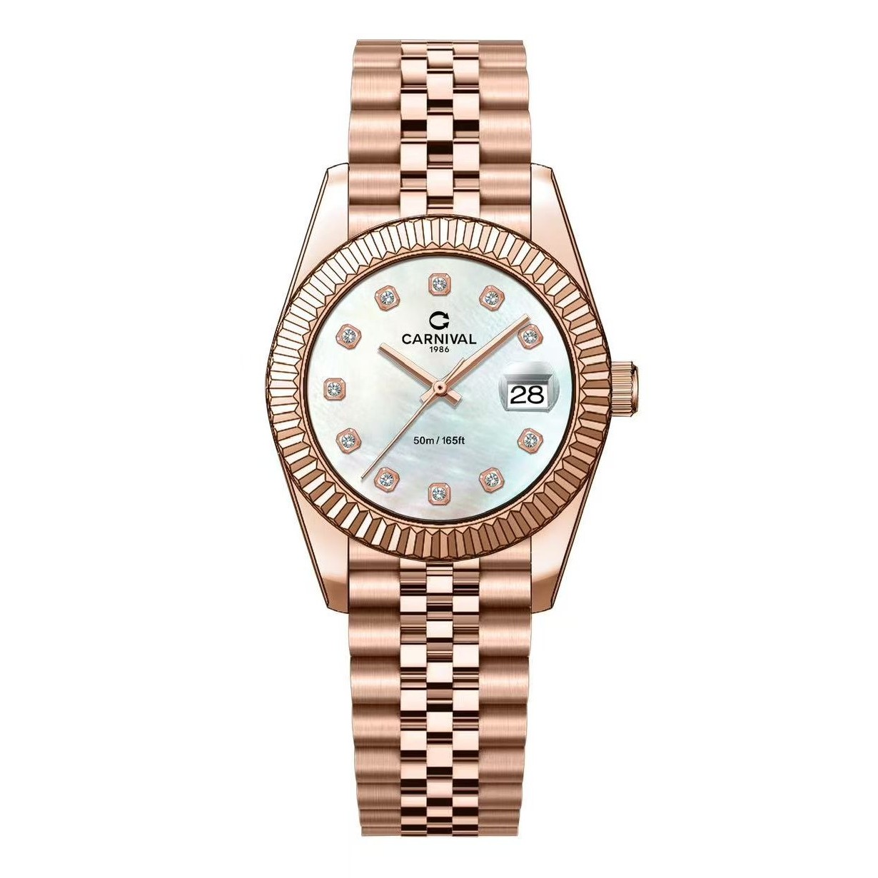 Đồng Hồ Nữ Carnival 8250L-VH-TK Màu Vàng Hồng Mặt Xà Cừ Trắng Size 30mm - Quartz Japan