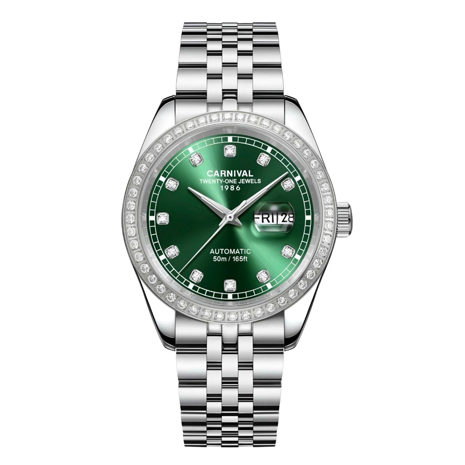 Đồng Hồ Nam Carnival 8131G2-VT-XL Automatic Dây Thép Bạc Mặt Xanh Lá Size 40mm