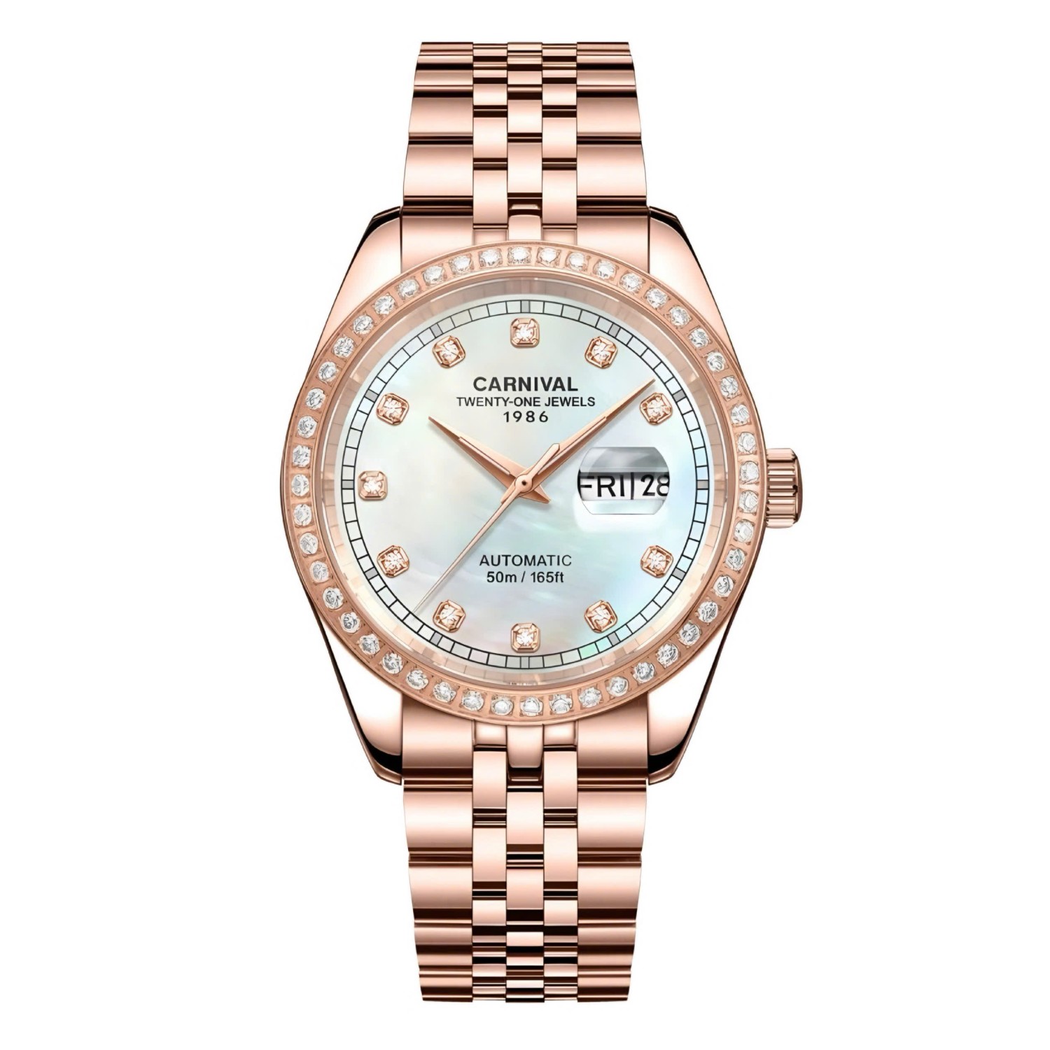 Đồng Hồ Nam Carnival 8131G2-VH-TK Automatic Dây Vàng Hồng Mặt Xà Cừ Trắng Size 40mm