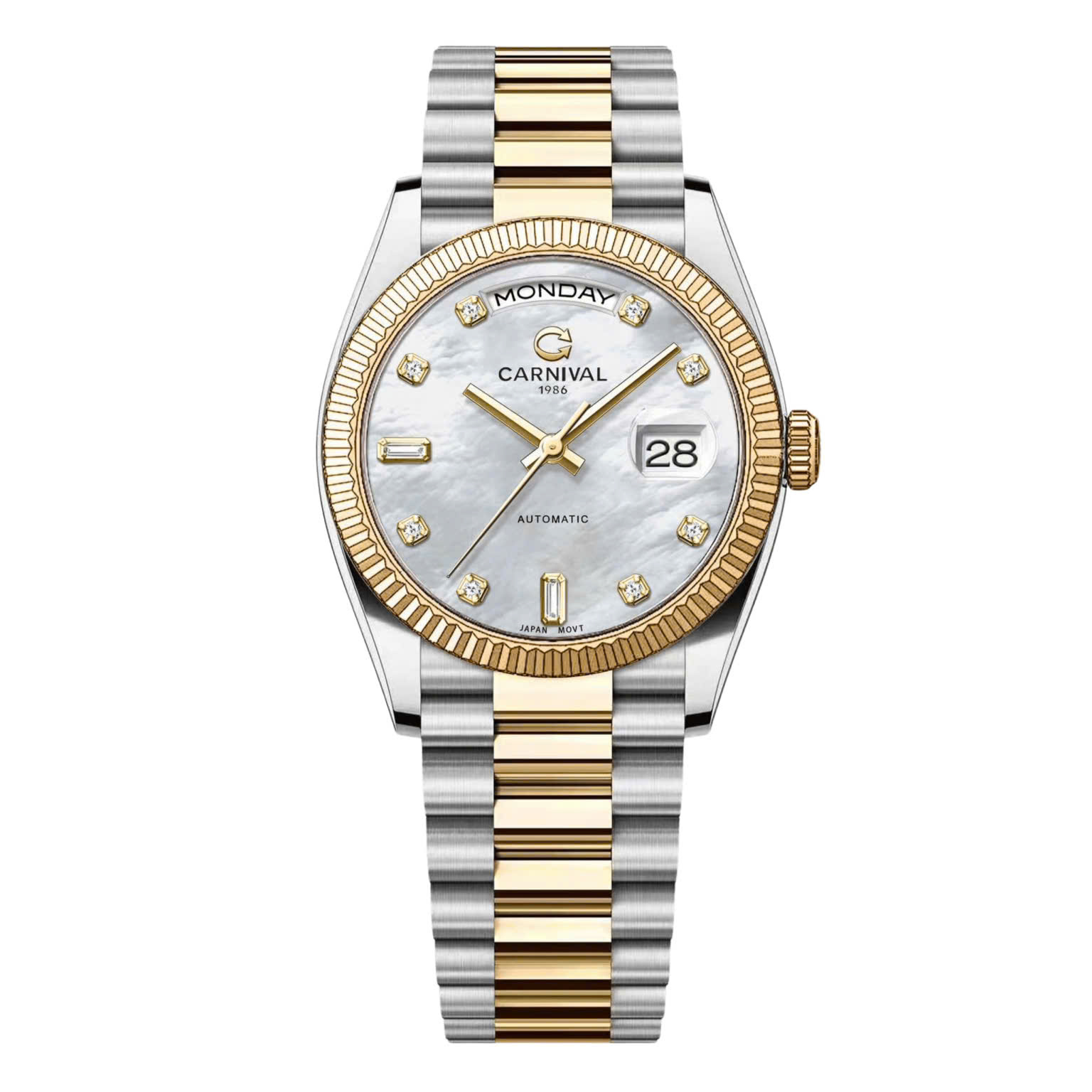 Đồng Hồ Nam Carnival 8239G-CV-TK Automatic Chính Hãng Size 38mm Demi Vàng Mặt Xà Cừ Trắng
