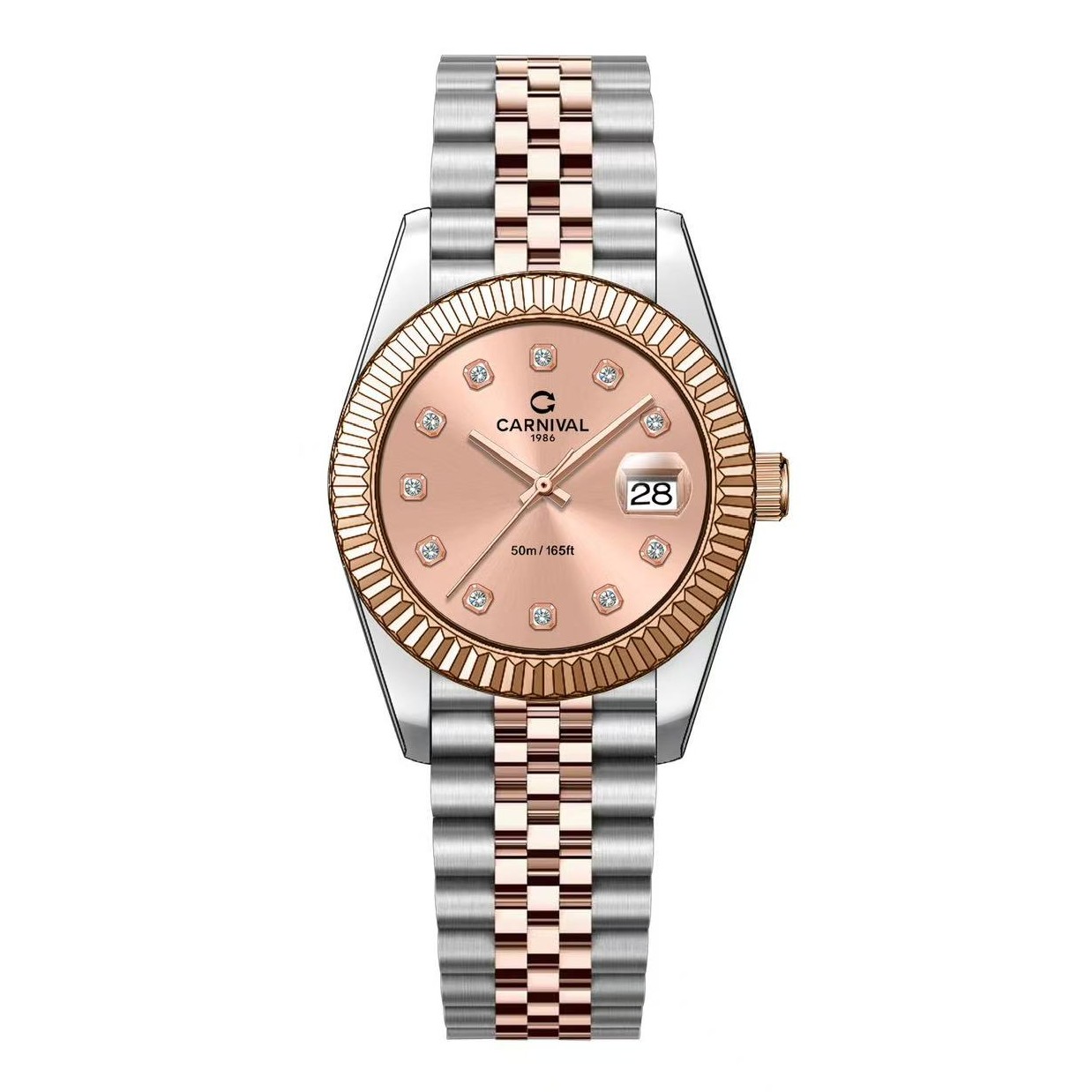 Đồng Hồ Nữ Carnival 8250L-CH-DK Demi Vàng Hồng Mặt Cùng Tone Dây Size 30mm Quartz Japan
