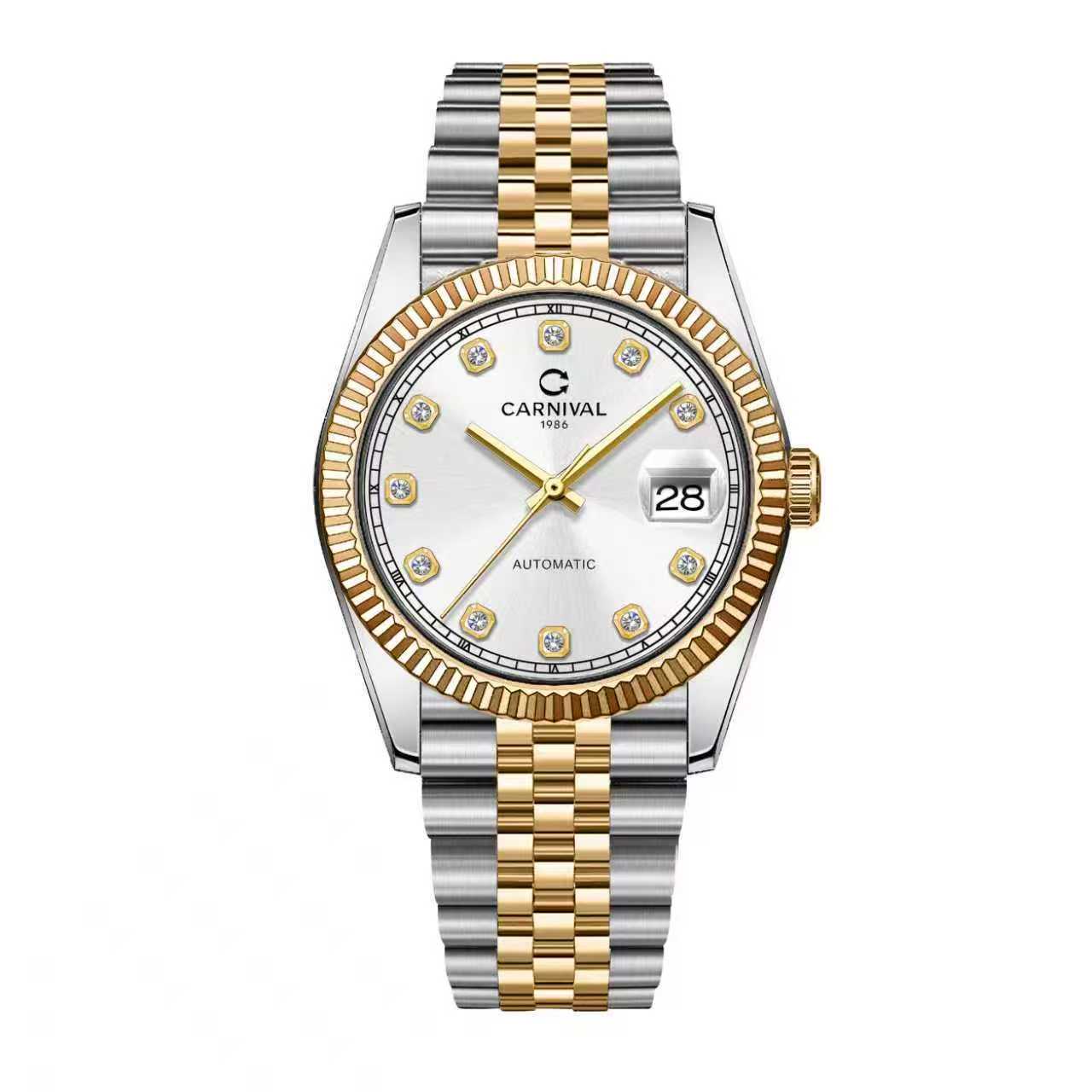 Đồng Hồ Nam Carnival 8250G-CV-T Automatic Dây Thép Demi Vàng Mặt Trắng Size 38mm