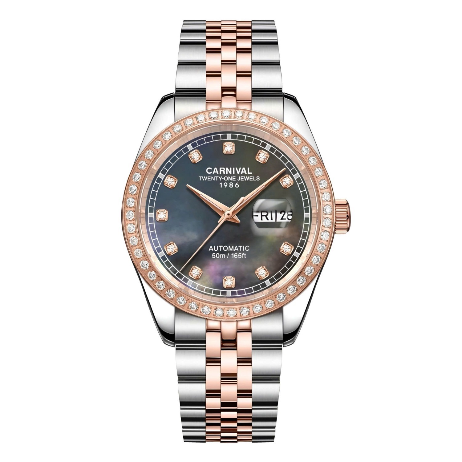 Đồng Hồ Nam Carnival 8131G2-CH-DK Automatic Dây Demi Vàng Hồng Mặt Xà Cừ Xám Size 40mm