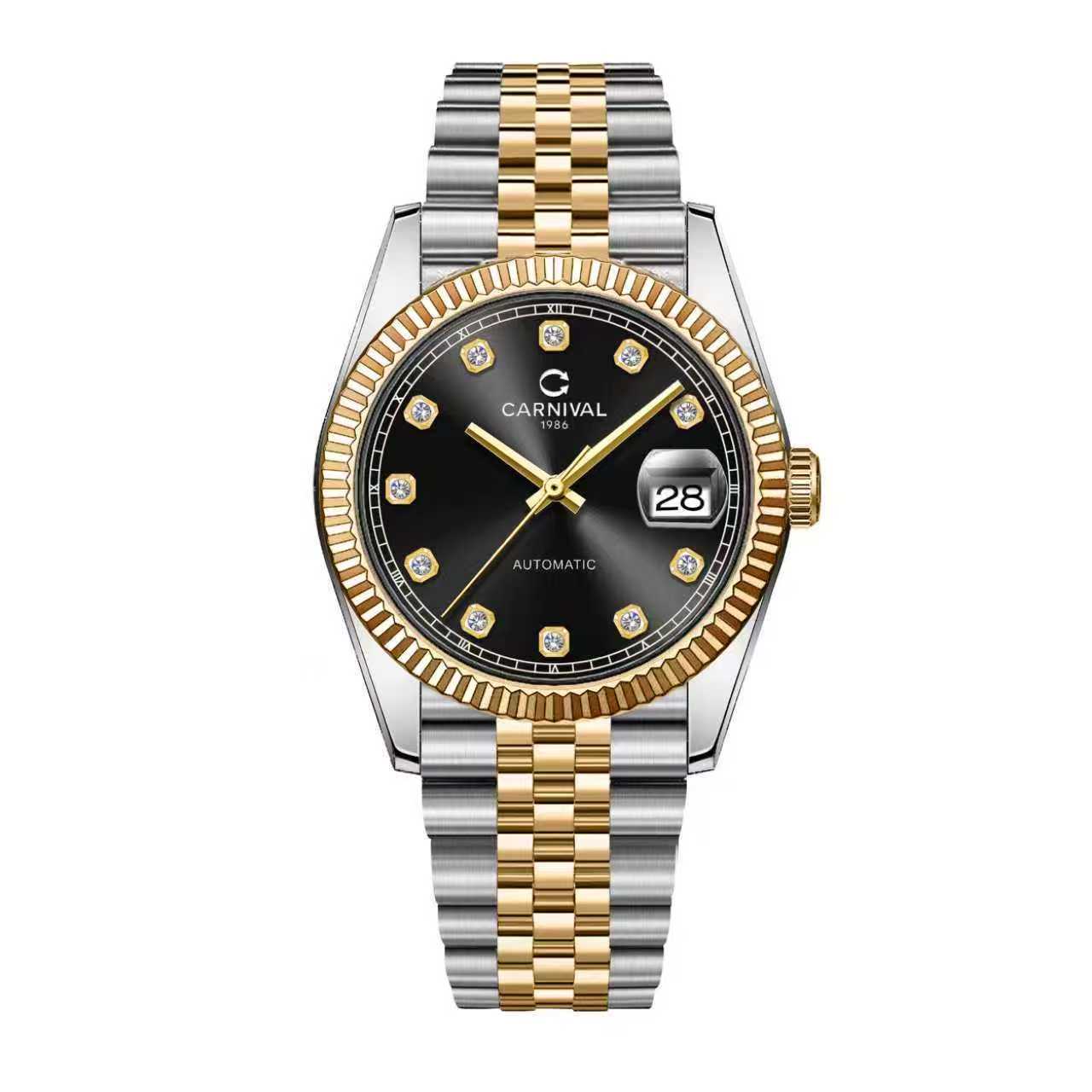 Đồng Hồ Nam Carnival 8250G-CV-D Automatic Dây Thép Demi Vàng Mặt Đen Size 38mm