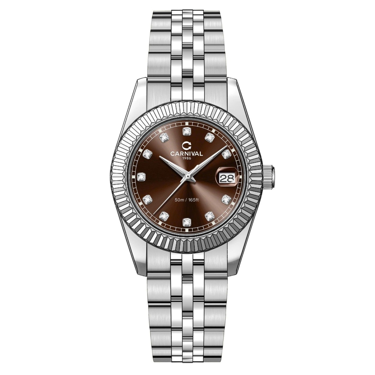 Đồng Hồ Nữ Carnival 8131L-VT-N Dây Thép Bạc Mặt Nâu Size 30mm Quartz Japan