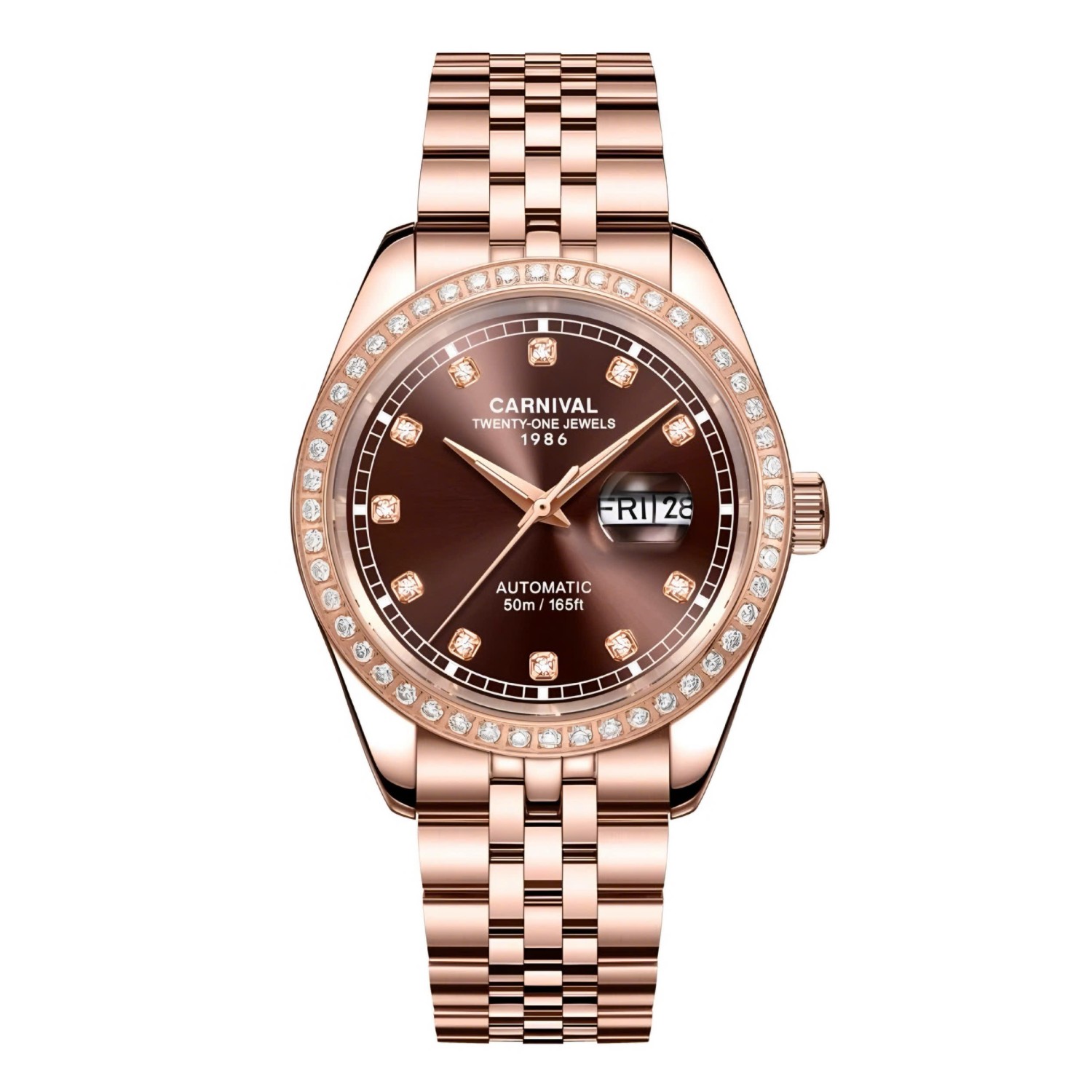 Đồng Hồ Nam Carnival 8131G2-VH-N Automatic Dây Thép Vàng Hồng Mặt Nâu Size 40mm