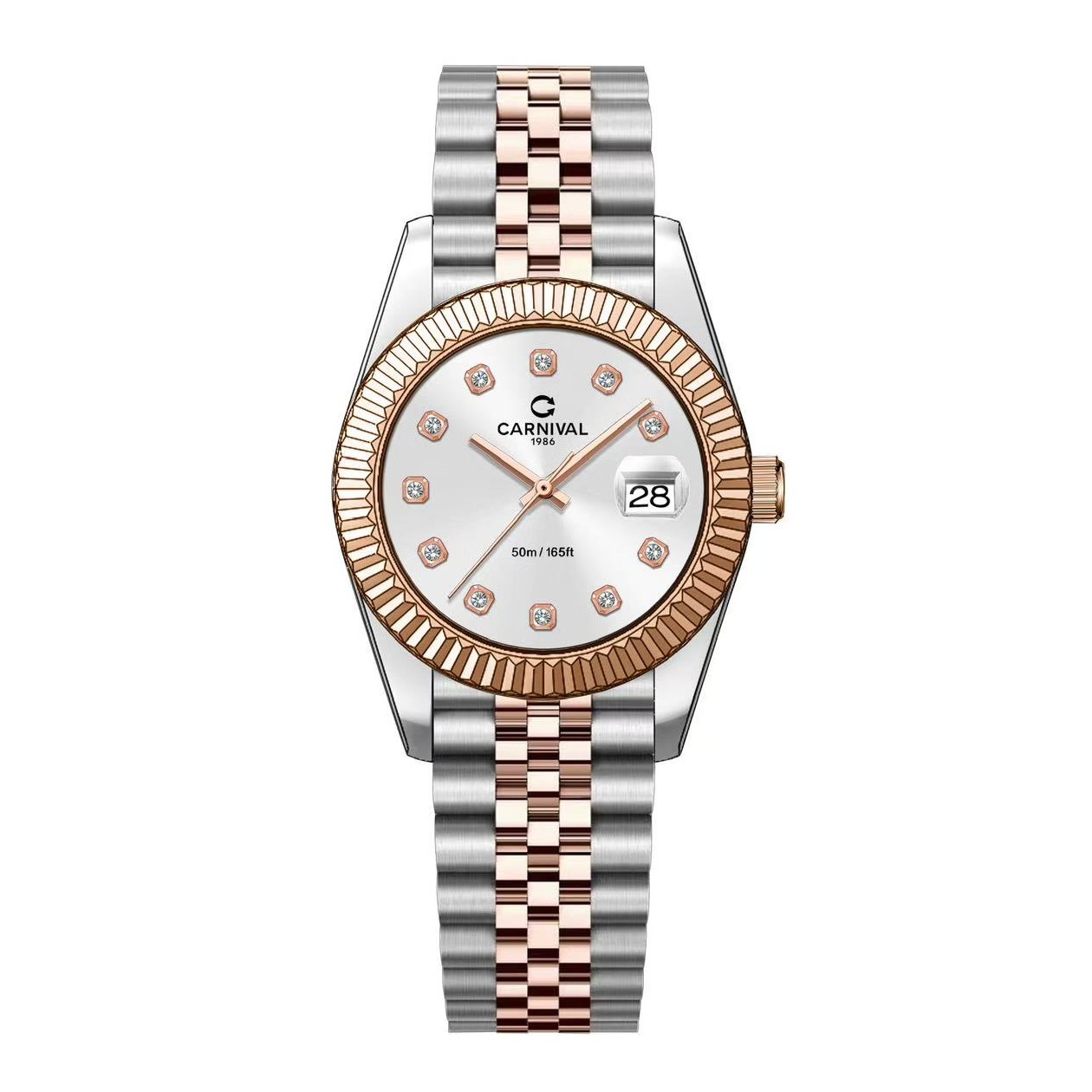 Đồng Hồ Nữ Carnival 8250L-CH-T Demi Vàng Hồng Mặt Trắng Size 30mm Quartz Japan