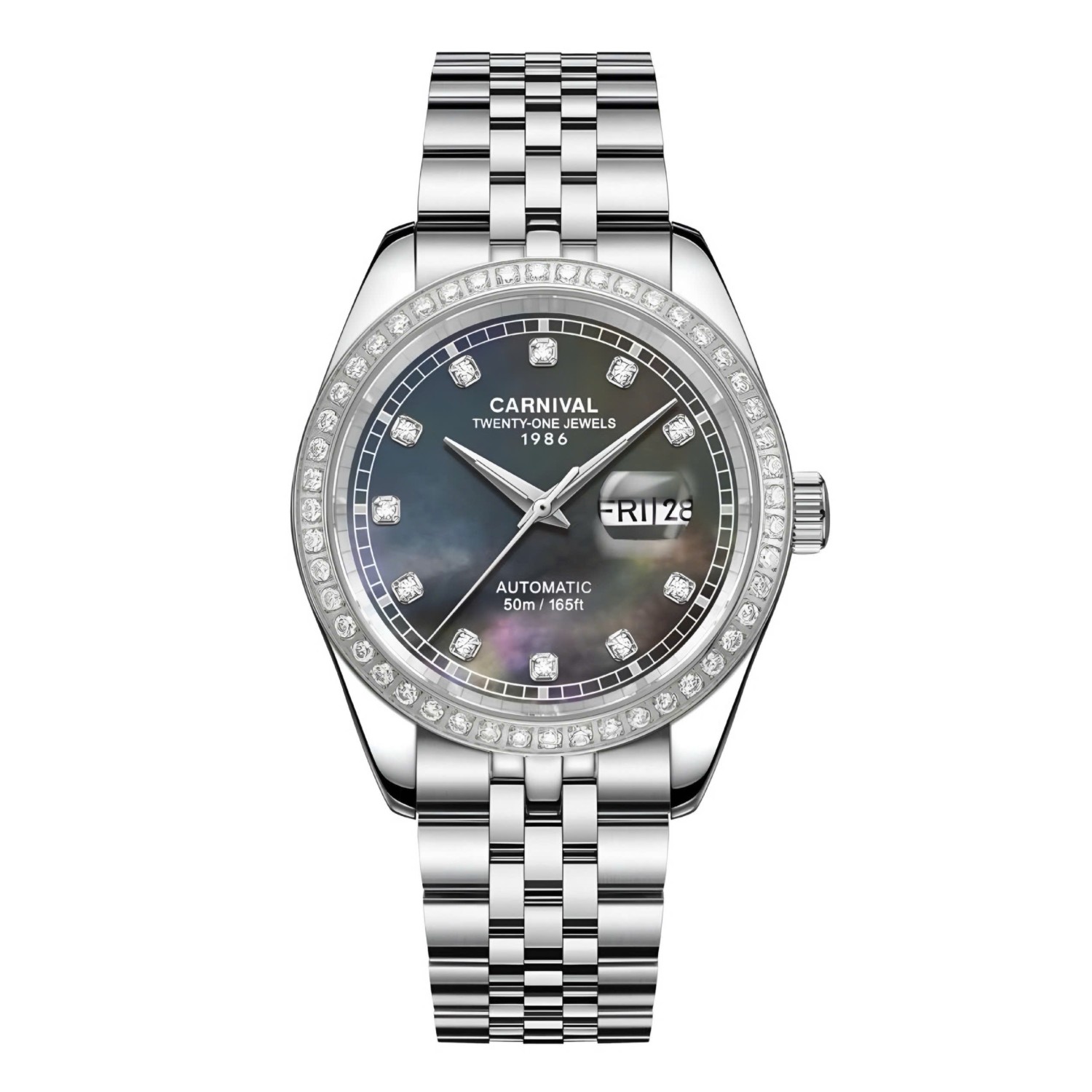 Đồng Hồ Nam Carnival 8131G2-VT-DK Automatic Dây Thép Silver Mặt Xà Cừ Xám Size 40mm