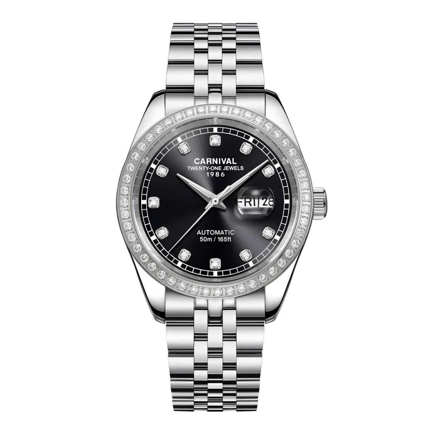 Đồng Hồ Nam Carnival 8131G2-VT-D Automatic Dây Thép Bạc Mặt Đen Size 40mm
