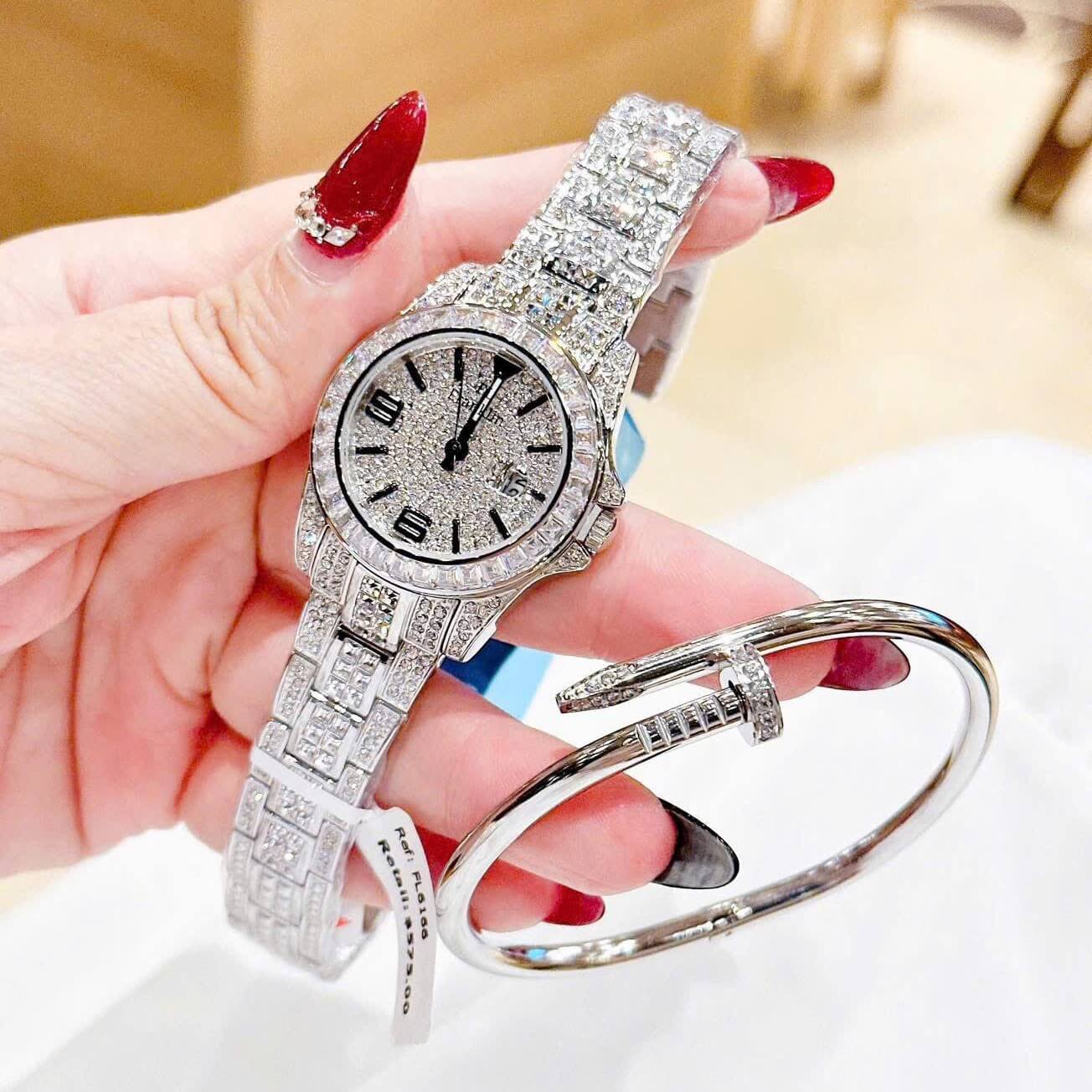 Đồng Hồ Nữ Franklin FL6166 Đính Đá Silver Chính Hãng Size 33mm Tặng Kèm Vòng Tay