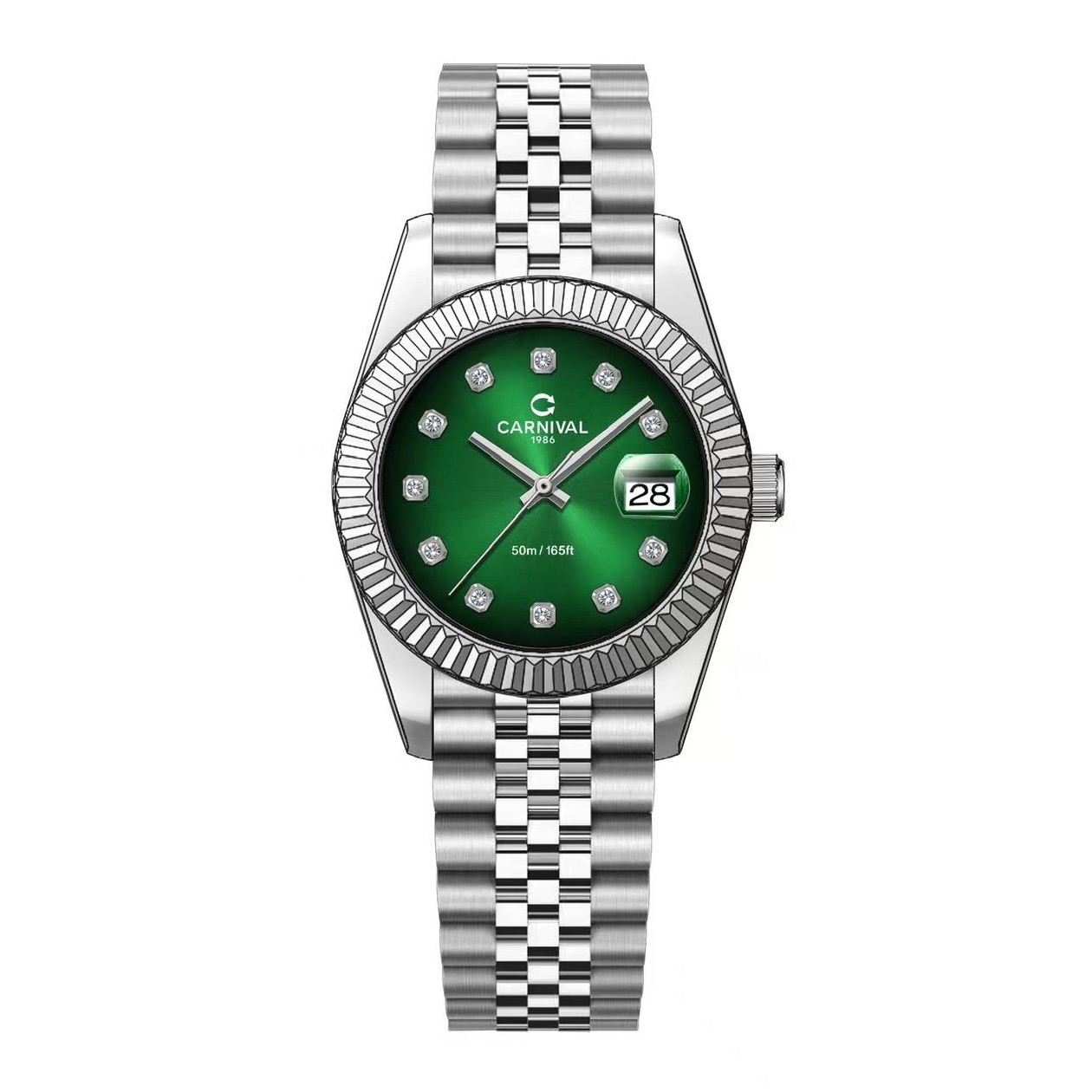 Đồng Hồ Nữ Carnival 8250L-VT-XL Dây Thép Silver Mặt Ombre Xanh Lá Size 30mm Quartz Japan
