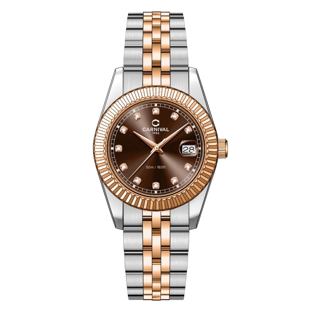 Đồng Hồ Nữ Carnival 8131L-CH-N Demi Vàng Hồng Mặt Nâu Size 30mm Quartz Japan