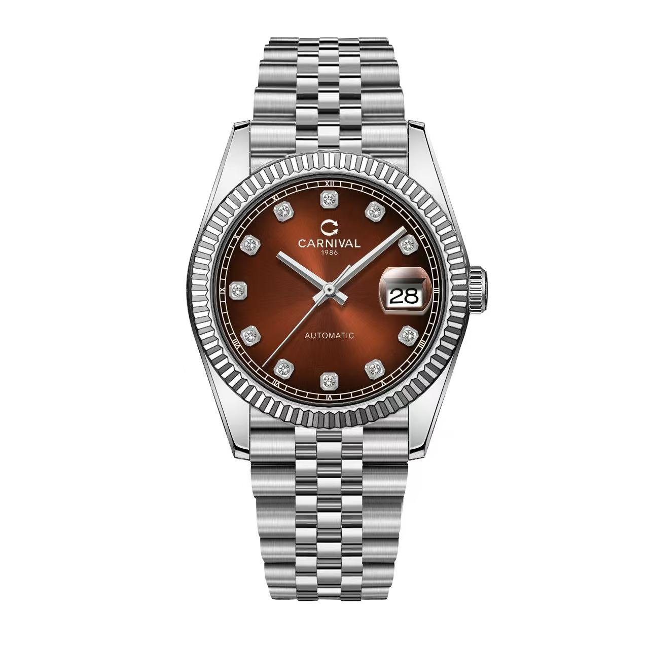 Đồng Hồ Nam Carnival 8250G-VT-N Automatic Dây Thép Bạc Mặt Nâu Socola Size 38mm