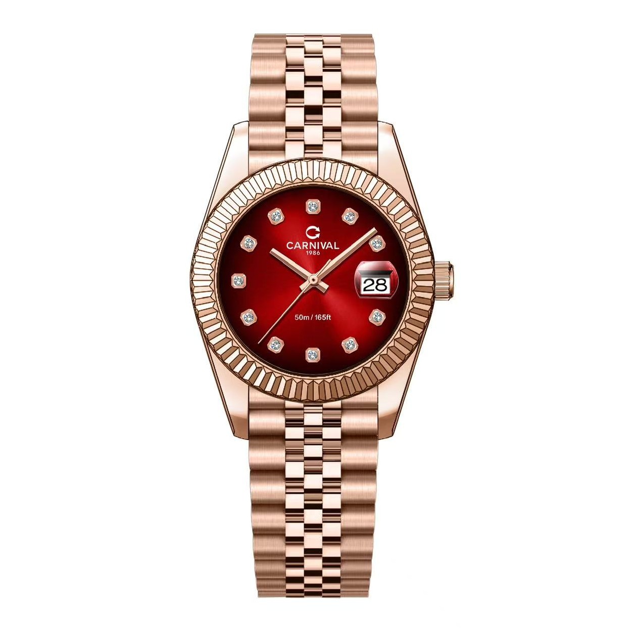 Đồng Hồ Nữ Carnival 8250L-VH-DO Màu Vàng Hồng Mặt Đỏ Size 30mm Quartz Japan (Ombre Đỏ)