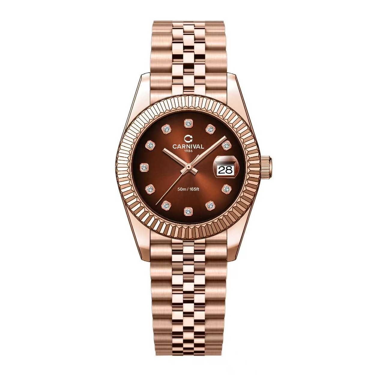 Đồng Hồ Nữ Carnival 8250L-VH-N Màu Vàng Hồng Mặt Nâu Socola Size 30mm Quartz Japan
